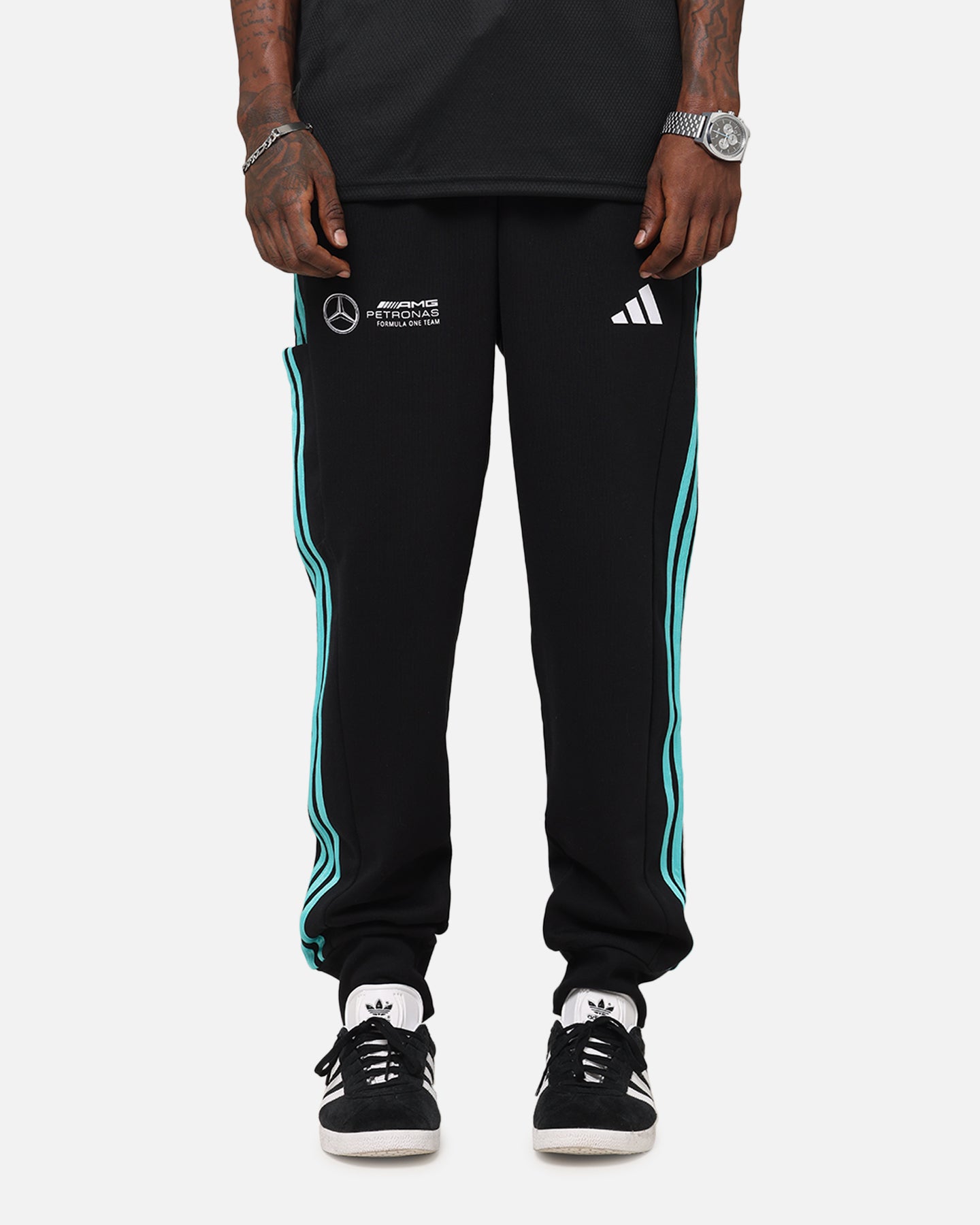 Adidas x Mercedes AMG PETRONAS F1 DNA Joggers for Men - Black & White Athletic Running Pants for Training, Gym & Casual Wear
