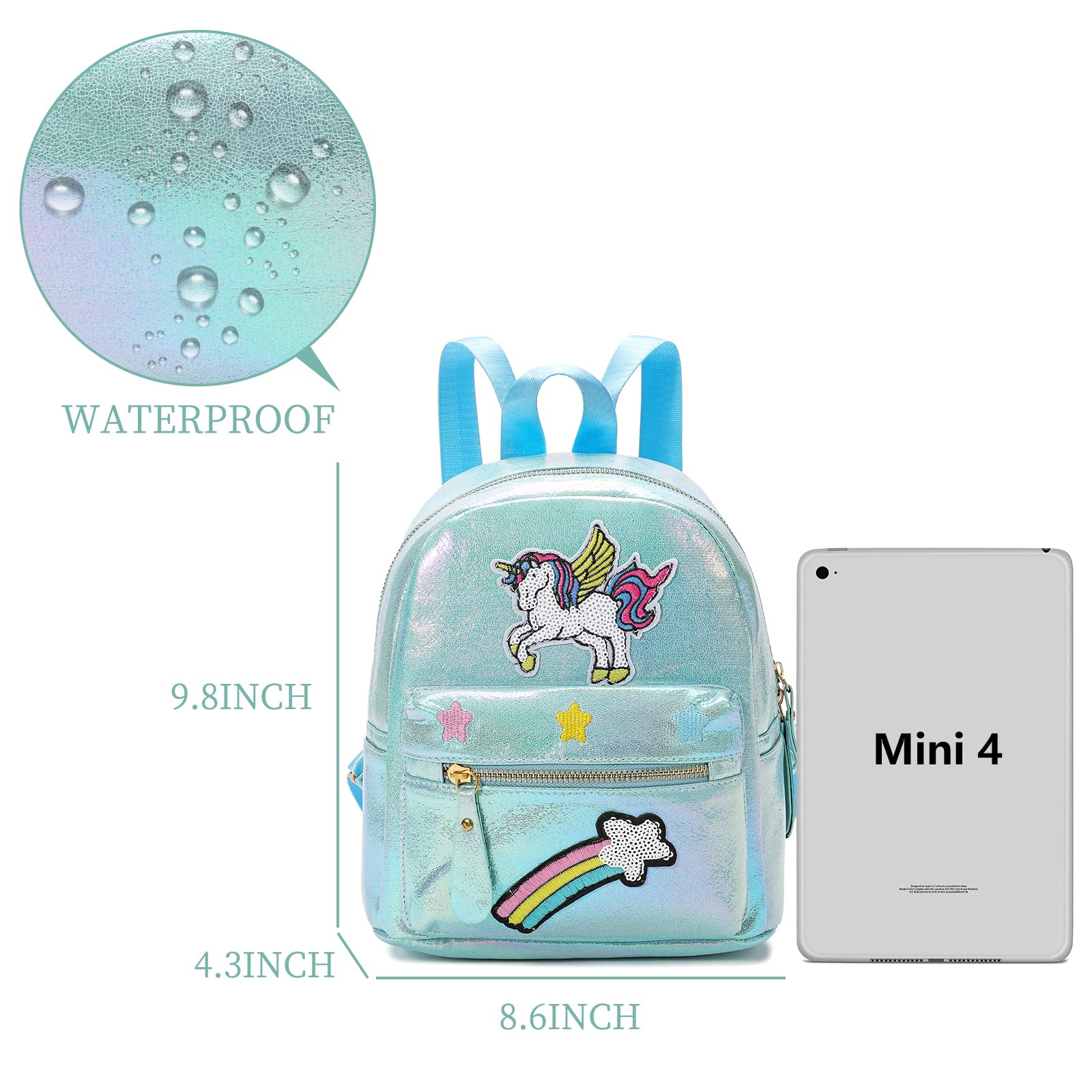 Unicorn Mini Backpack for Girls - Cute Unicorn Themed Kids Backpack for School & Travel (Blue) - Perfect for Preschool, Daycare & Birthday Gifts