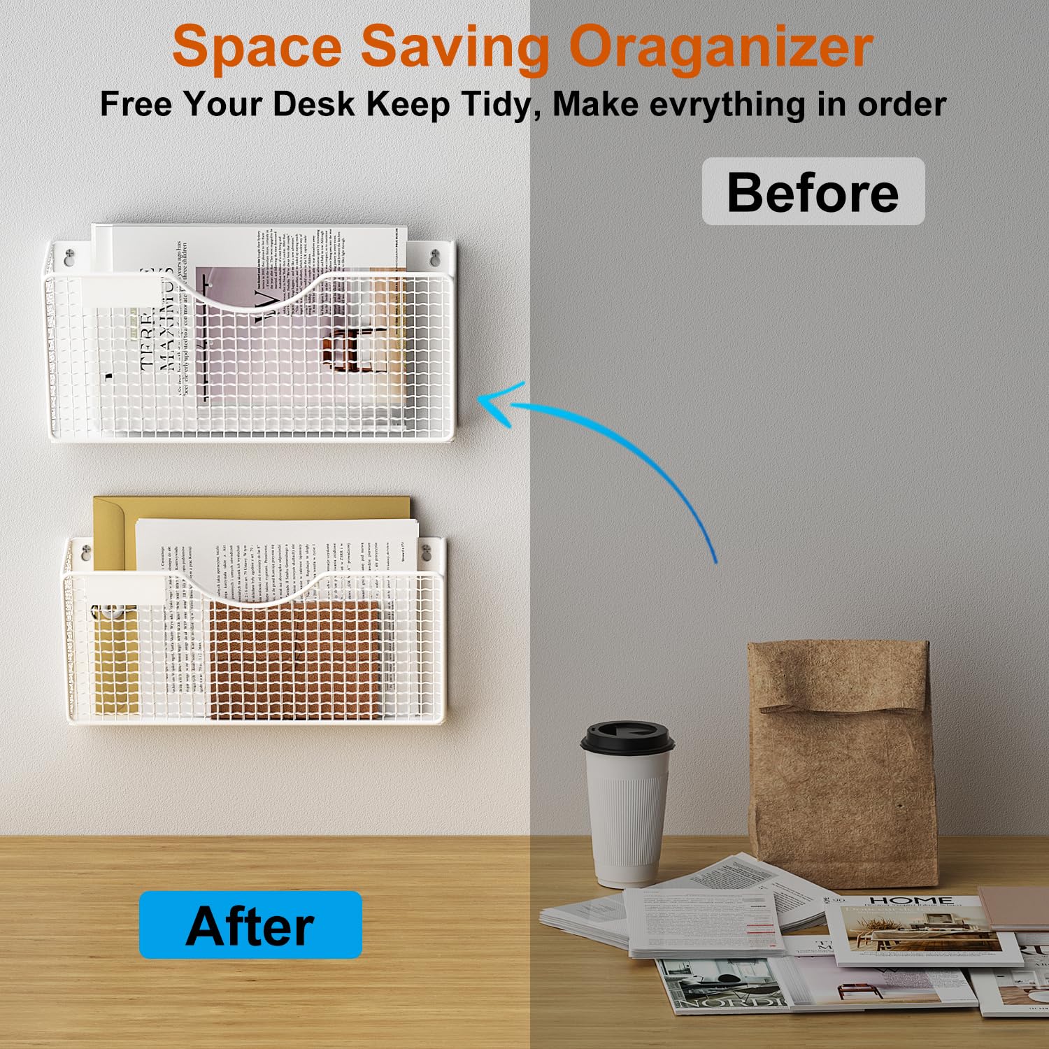 MFTEK Magnetic File Holder - 3-Pocket Wall Organizer for Paper, Mail & Magazines - No Drilling Hanging Storage Rack for Fridge, Cabinet, Office & Classroom (White) - Perfect for Home, Office & School Organization