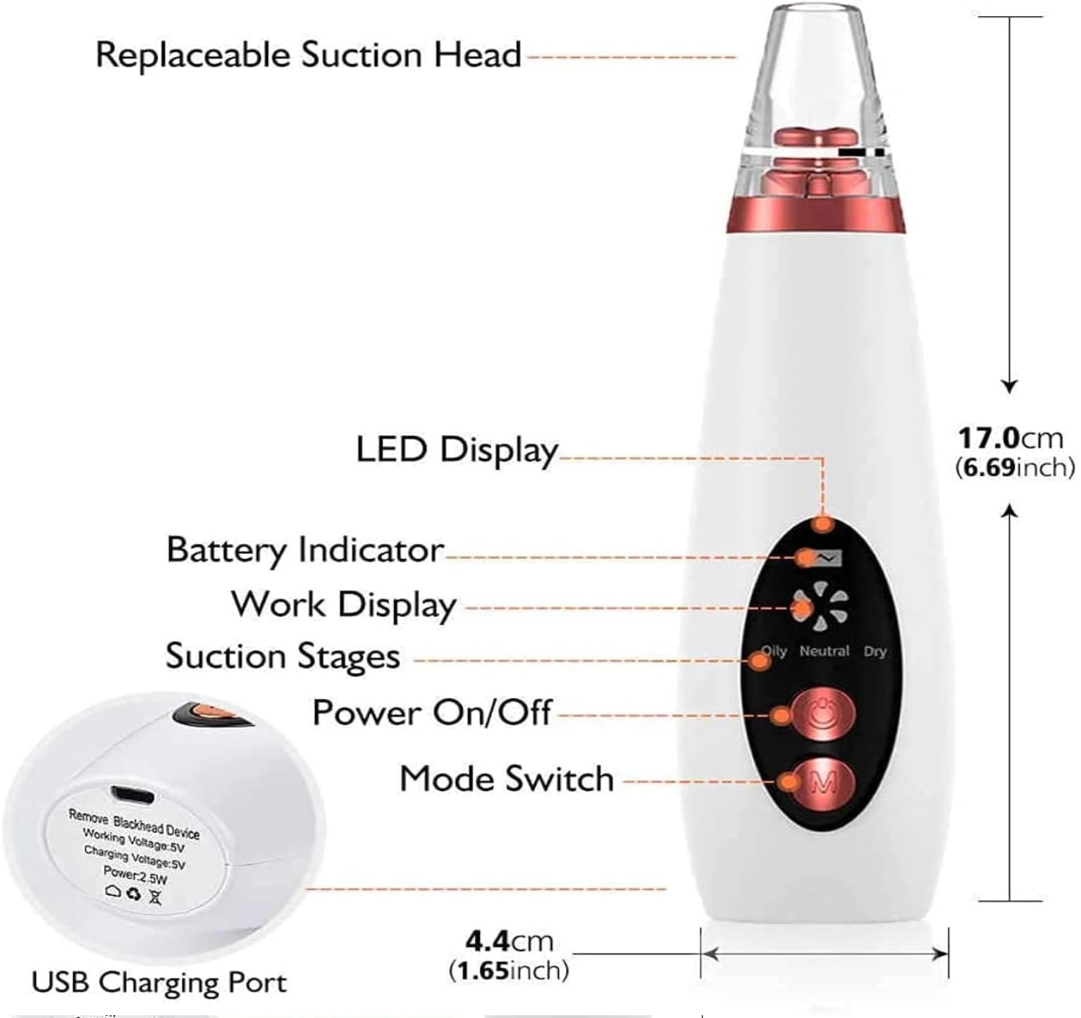 Lukzer Expert Electric Blackhead Remover Vacuum - Professional Derma Suction Tool for Face Cleansing | Men & Women Skincare Device (White) | Perfect for Acne Treatment & Deep Pore Cleaning at Home