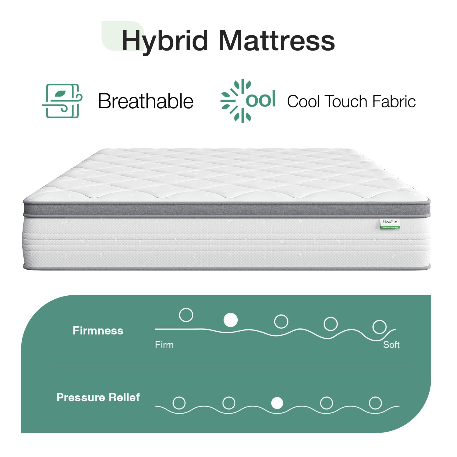 Novilla 12 Inch Hybrid Full Size Mattress - Memory Foam & Innerspring Support for Pressure Relief, Medium Soft Feel, Bed in a Box - Perfect for Back Pain Relief & Comfortable Sleep in Guest Rooms or Apartments