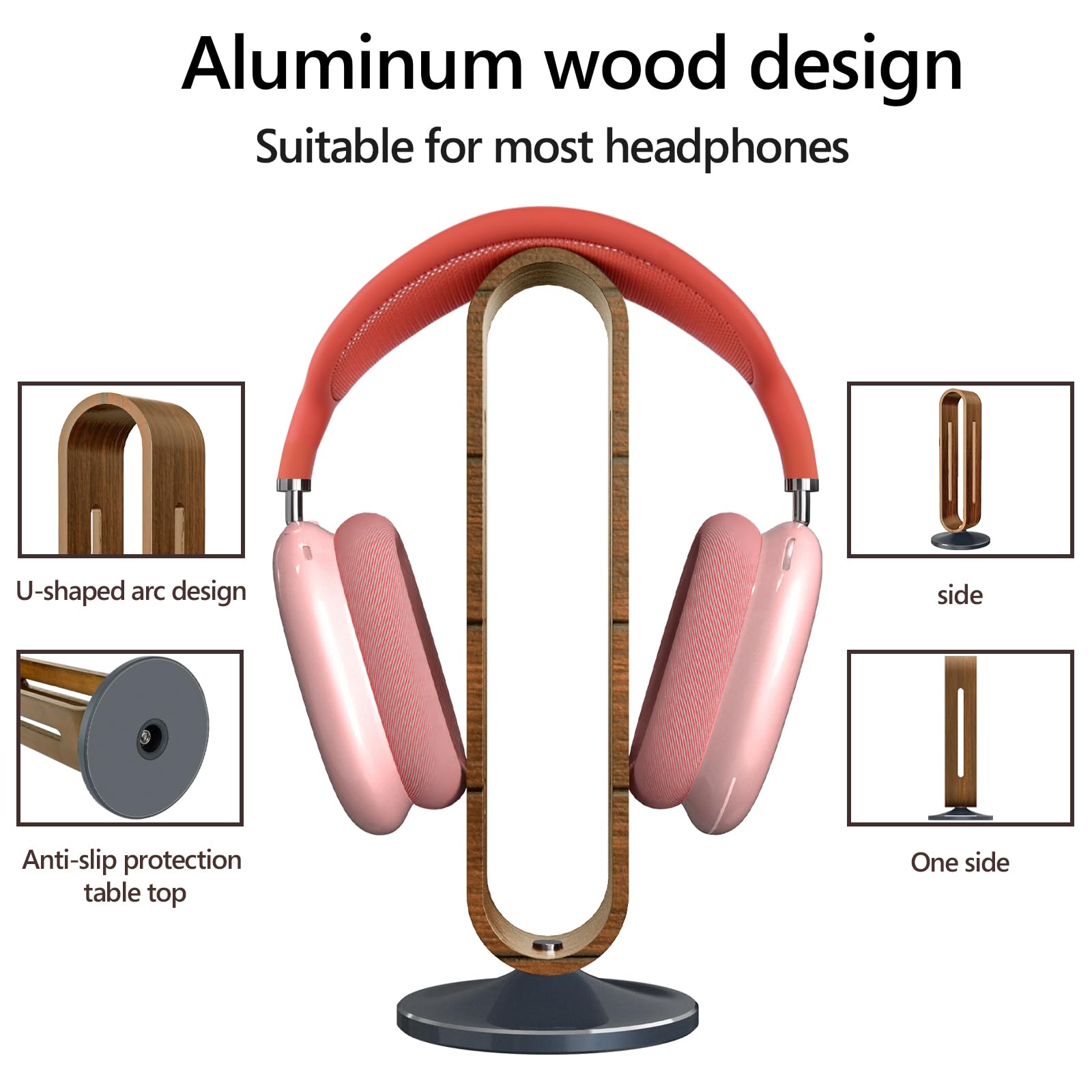 Geekria Premium Walnut Wooden & Aluminum Alloy Headphone Stand - Heavy Base Over-Ear Headphones Holder for Sony, Bose, Shure, Jabra, JBL - Perfect for Gaming Setups & Office Desk Organization