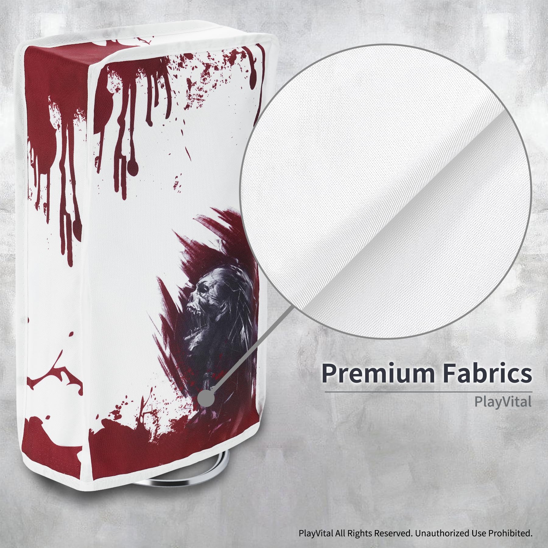 PlayVital Vertical Dust Cover for PS5 Slim Disc Edition (New Smaller Design) - Nylon Dustproof & Waterproof Protector Sleeve for PlayStation 5 Slim Console - Blood Zombie Style - Perfect for Gaming Setup Protection & Travel Storage