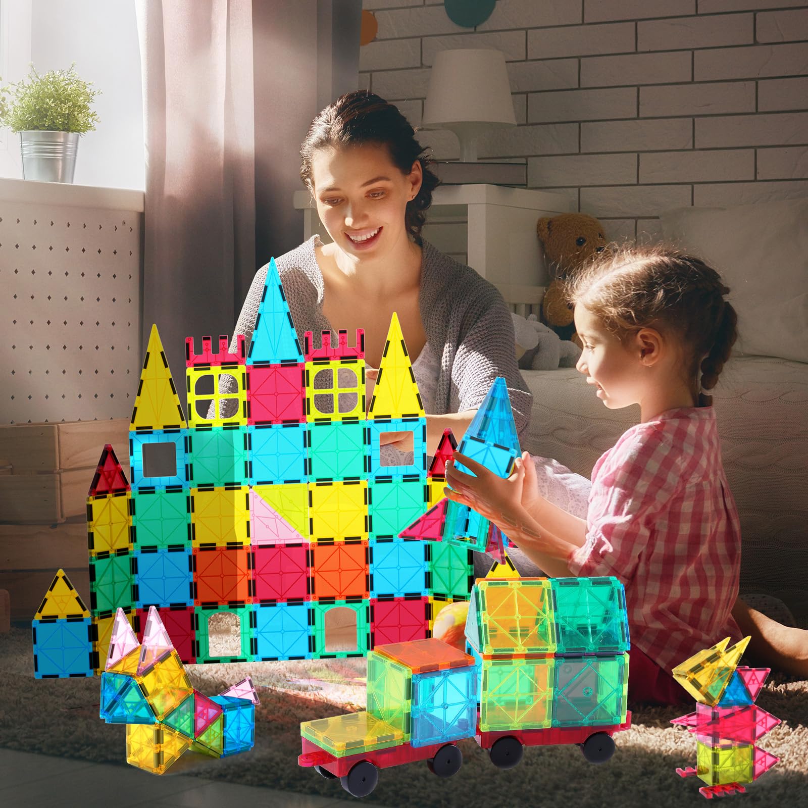 Jasonwell 100-Piece Magnetic Tiles Building Blocks Set - STEM Educational Construction Toys for Kids Ages 3-10, Preschool Learning Toys for Boys & Girls - Perfect for Classroom, Birthday Gifts & Creative Play at Home