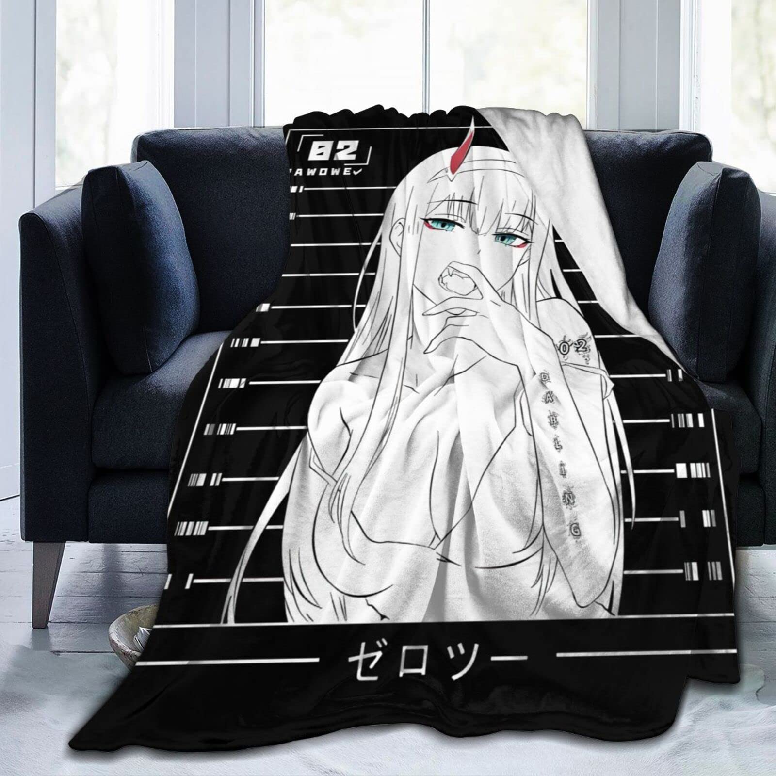 Zero Two Darling in The Franxx Anime Flannel Fleece Blanket - Super Soft & Warm Plush Bedding for Couch, Bed, or Gift - 60