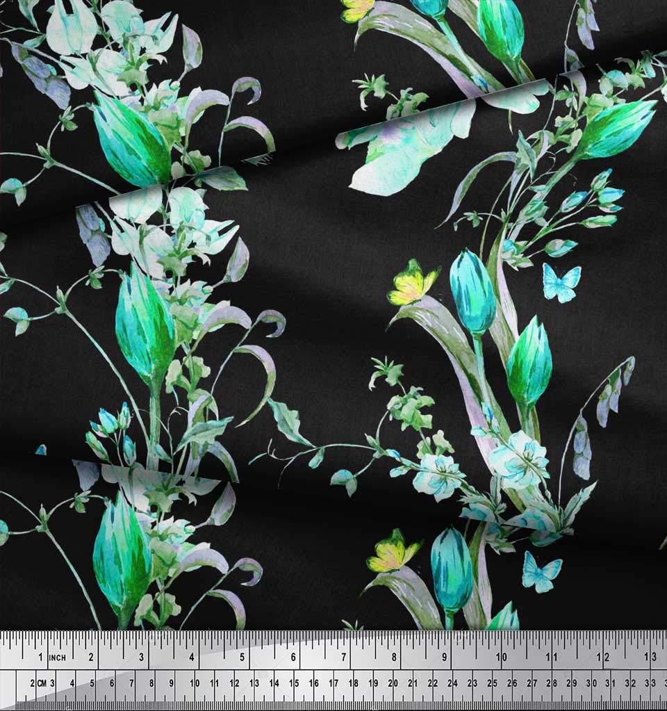 Soimoi Cotton Voile Green Fabric by The Yard - 56 Inch Wide Wild Flower Radiance Print - Soft Breathable Material for Dresses, Blouses & DIY Fashion Projects