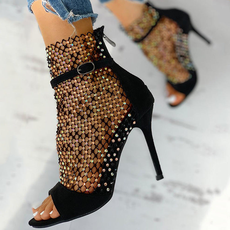 Sparkling Rhinestone Open Toe High Heels for Women - Elegant Party Shoes for Prom, Wedding & Evening Events