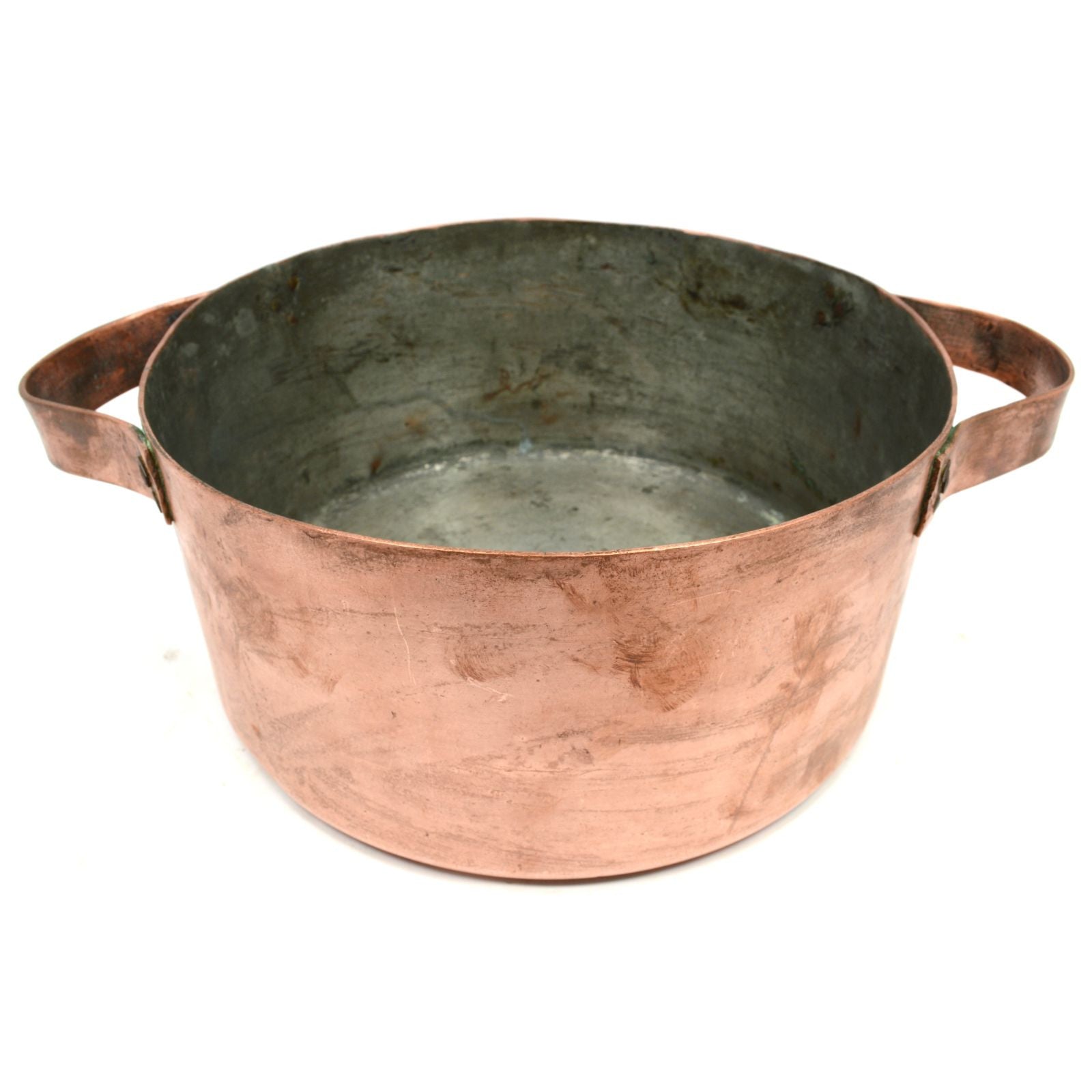 Vintage 6.5 Quart Copper Casserole Pot with Double Handles - Heavy Duty Primitive Cooking Bowl for Rustic Kitchens & Farmhouse Style Cooking