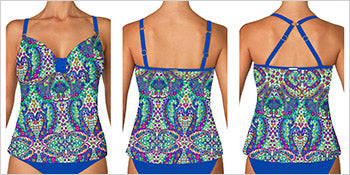 E673 2-Way Adjustable Butterfly Print Tankini Swimsuit for Women - Floral Begonia Design, Perfect for Beach Vacation & Poolside Relaxation
