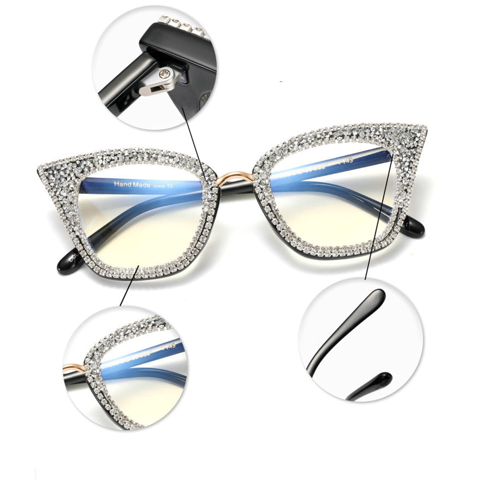 Sparkling Rhinestone Bifocal Reading Glasses for Women - Bling Diamond Frame with Blue Light Blocking - Presbyopia Readers for Work, Reading & Computer Use