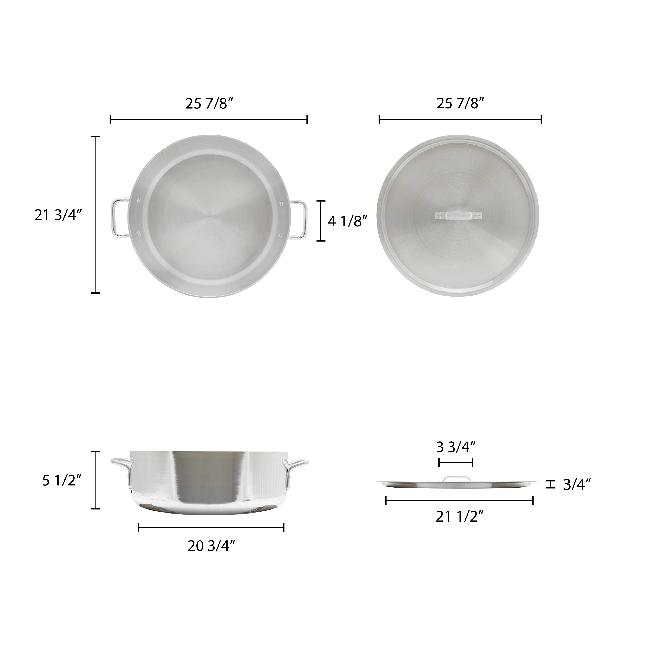 35 Quart Aluminum Brazier Pot with Lid - Mirror Finish for Professional & Home Cooking - Perfect for Restaurants, Catering, BBQ & Outdoor Events