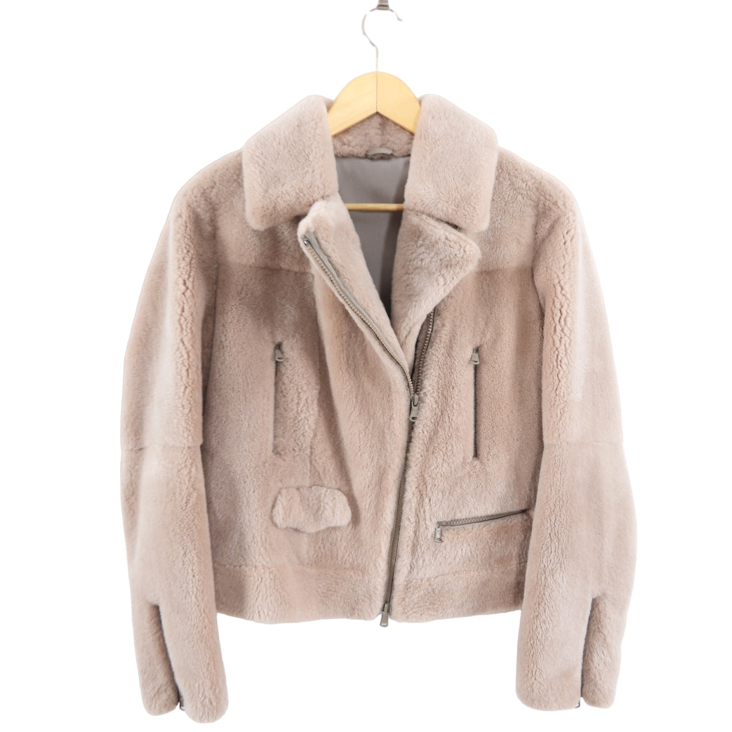 Brunello Cucinelli Castarino Moto Jacket in Quartz Pink - Women's Luxury Leather Biker Jacket for Motorcycle Riding & Fashion Outfits