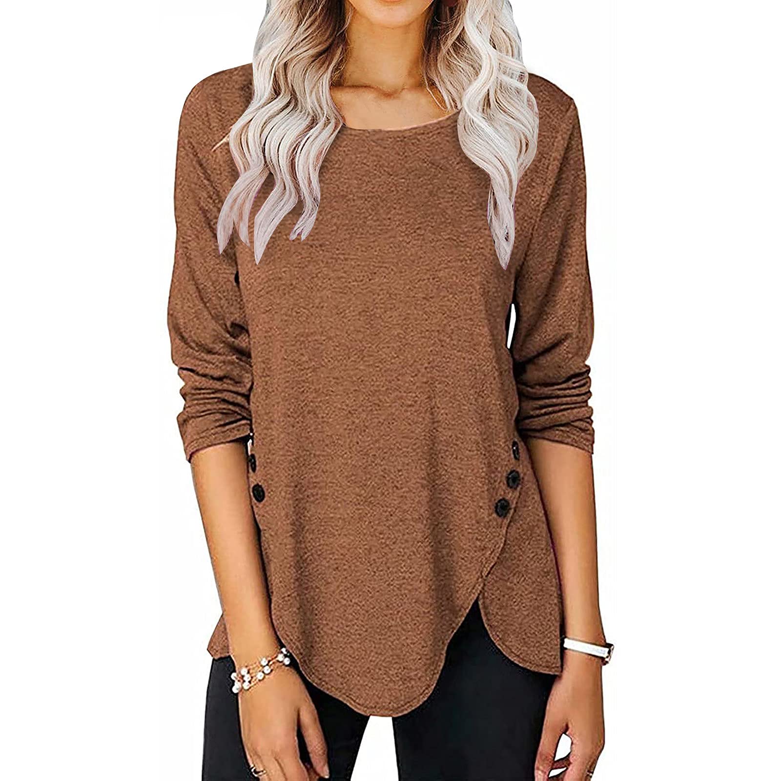 ZEFOTIM Plus Size Tunic Tops for Women - Trendy Spring Button & Zipper Blouse with Loose Long Sleeves & V-Neck | Casual Office Wear, Weekend Outfits & Layering Essentials