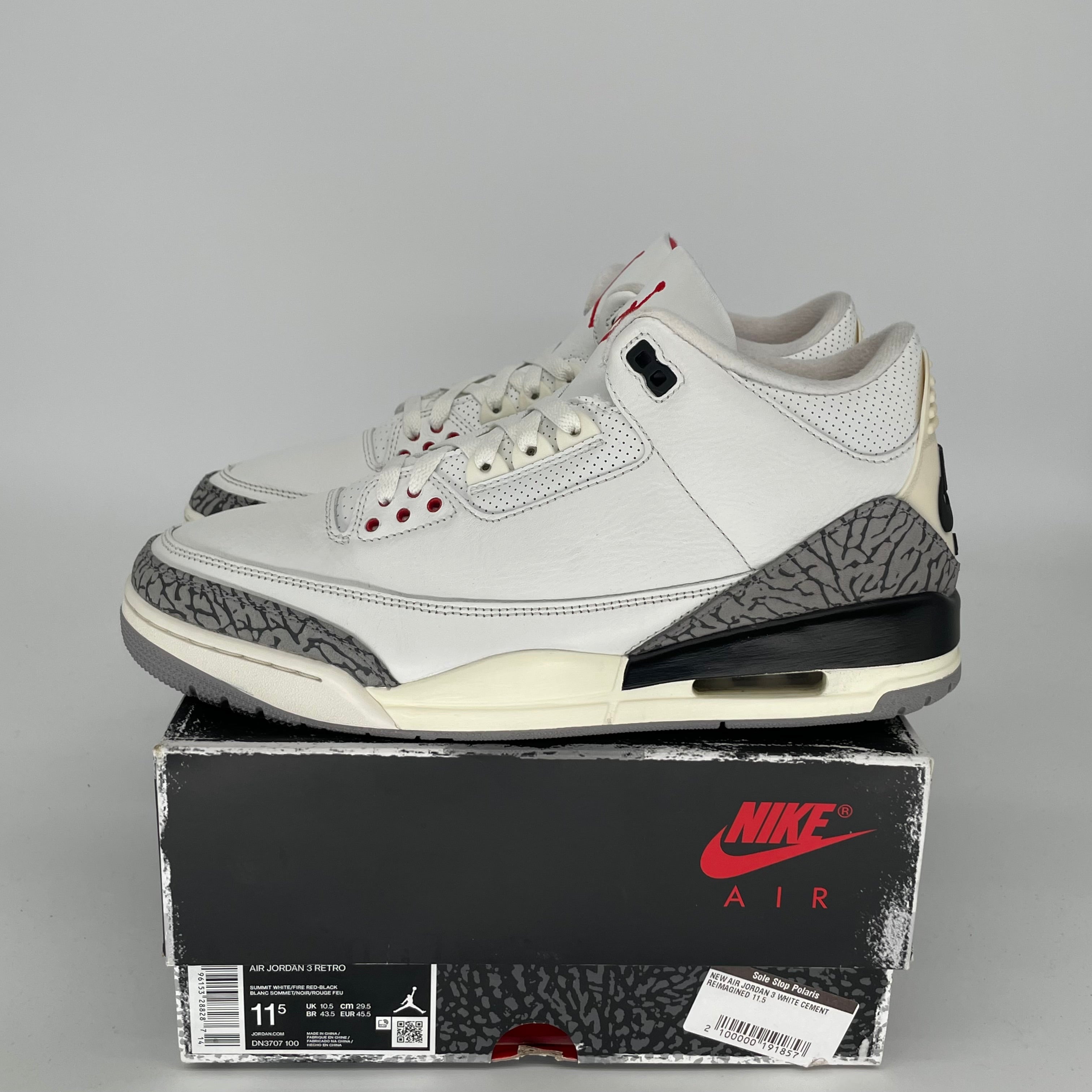 AIR JORDAN 3 White Cement Reimagined Retro Sneakers - Men's Size 11.5 (DN3707-100) | Authentic Basketball Shoes for Streetwear & Casual Outfits