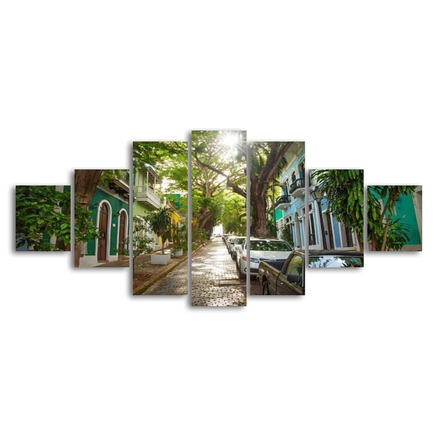 San Juan Puerto Rico Canvas Wall Art - Large 7-Panel Framed Painting for Living Room, Bedroom & Office Decor - Ready to Hang | Tropical Beach Scenery Home Decoration