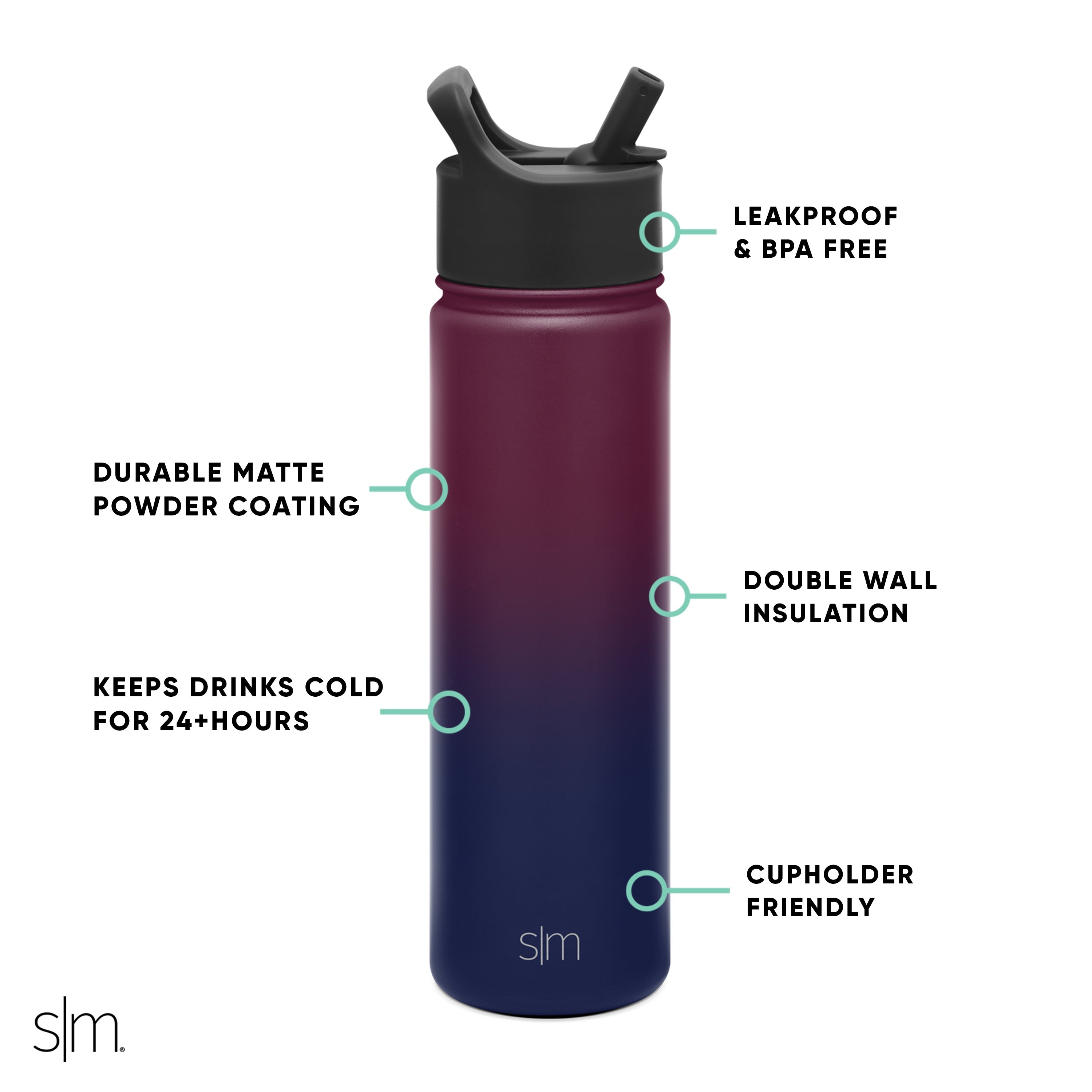 Summit Insulated Water Bottle with Straw Lid - Leakproof Stainless Steel Thermos for Hiking, Gym & Outdoor Activities