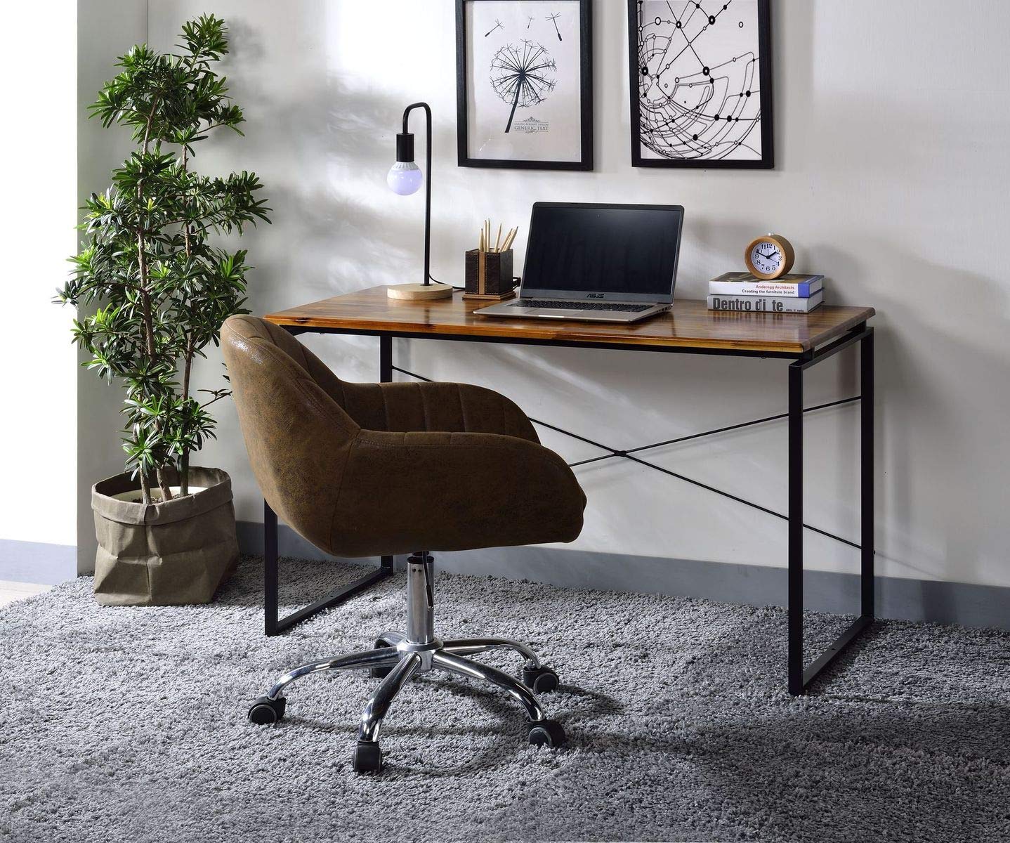 Oak & Black Office Work Desk - Computer Writing Desk for Bedroom Home Office Workstation, Perfect for Remote Work & Small Spaces (Model 92910)