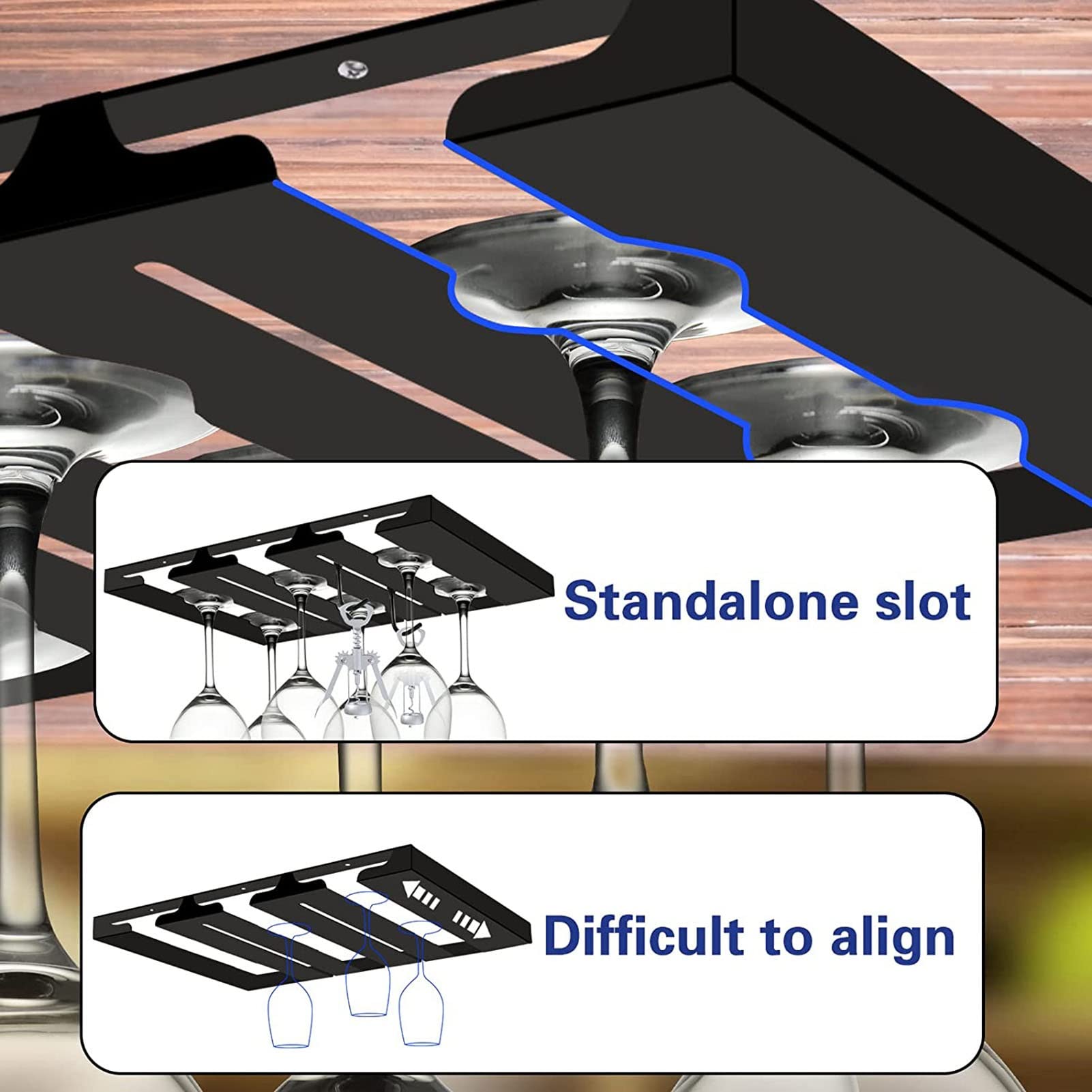 4-Slot Stainless Steel Under Cabinet Wine Glass Rack - Stemware Holder for Kitchen, Bar & Restaurant - Perfect for Organizing Wine Glasses, Cocktail Cups & Drinkware in Small Spaces