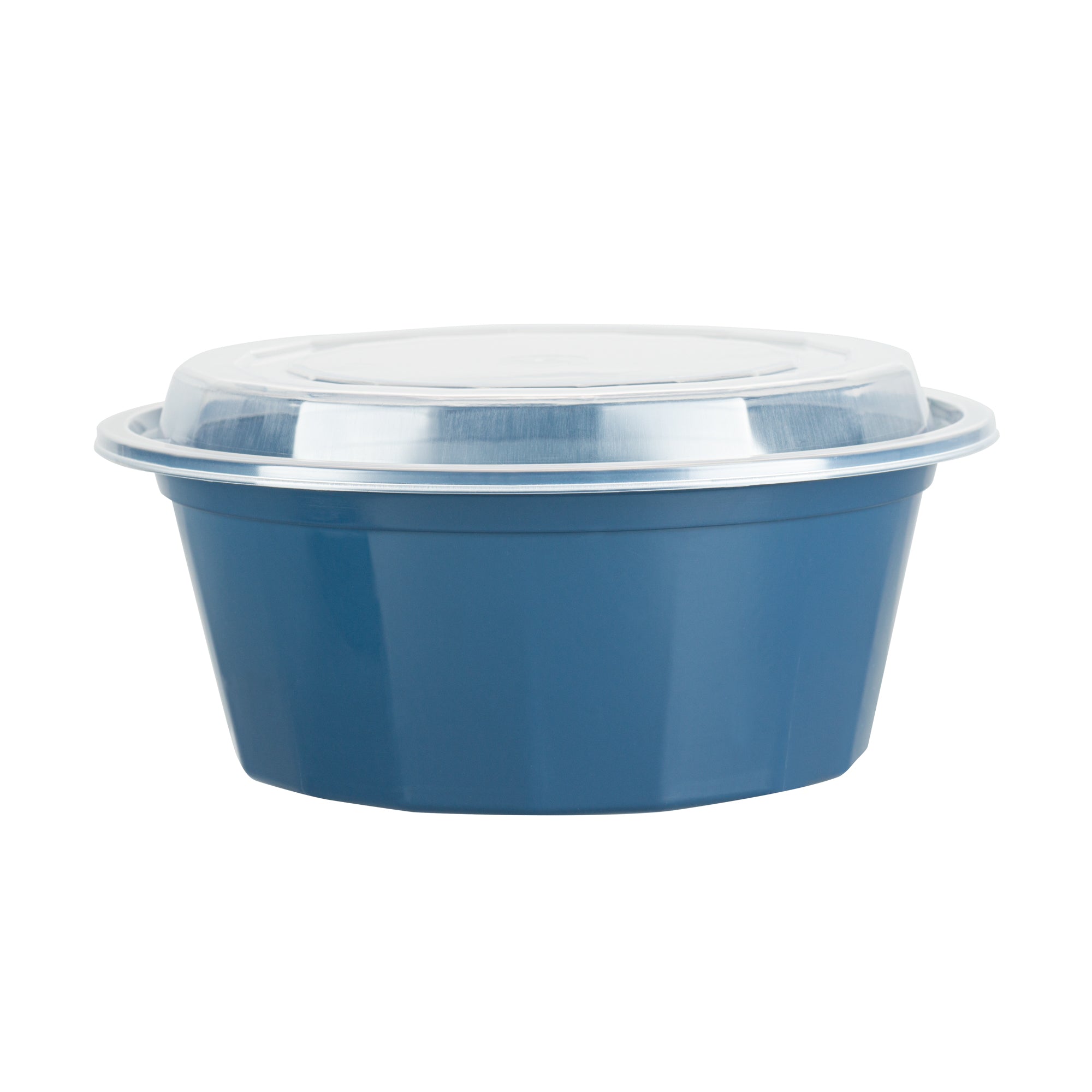 32 oz Round Midnight Blue Plastic Food Storage Containers with Clear Lids - Microwave Safe, BPA Free (100-Pack, 7.25