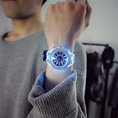 8 Pack LED Luminous Glow Watches for Women & Men - Unisex Jelly Dress Wristwatch Set with Bracelet - Perfect for Summer, Parties, Raves, and Nighttime Events