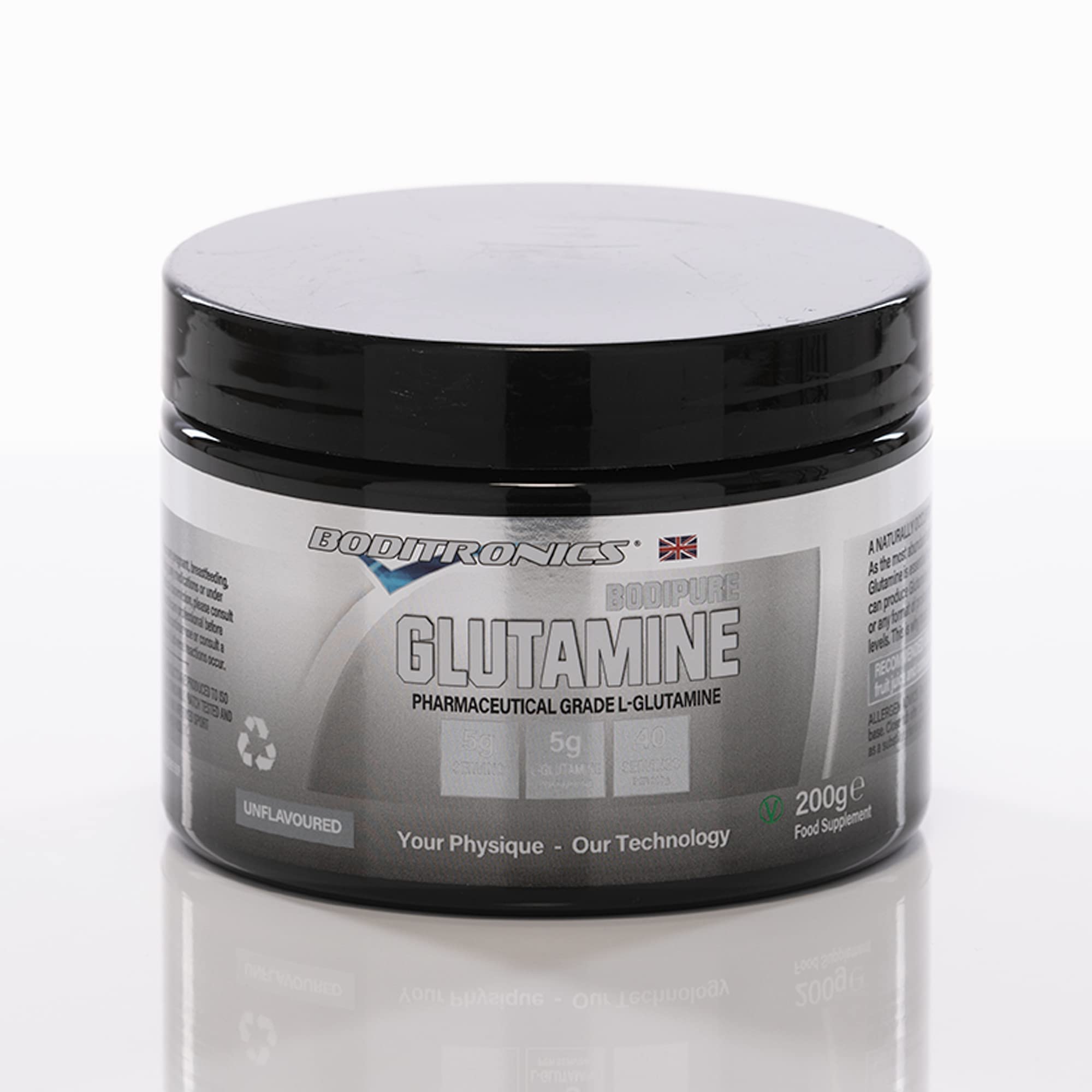 Boditronics Bodipure L-Glutamine Powder 200g - Pure Amino Acid Supplement for Muscle Recovery, Workout & Fitness - Post-Workout, Immune Support & Digestive Health