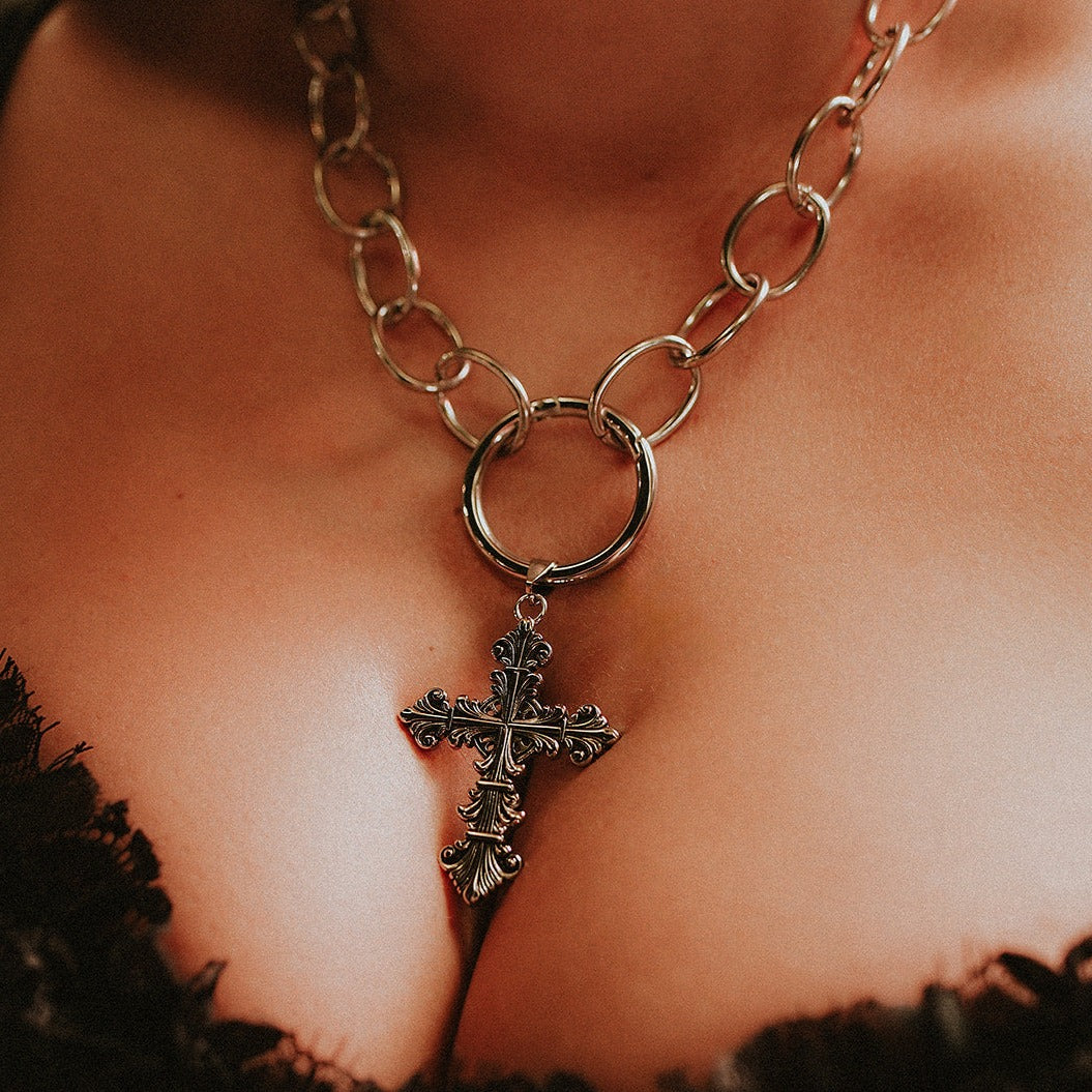 Charm Coven Lament Cross Pendant - Gothic Jewelry for Women, Sterling Silver Necklace Charm - Perfect for Witchy Aesthetic, Dark Academia & Gothic Fashion Accessories