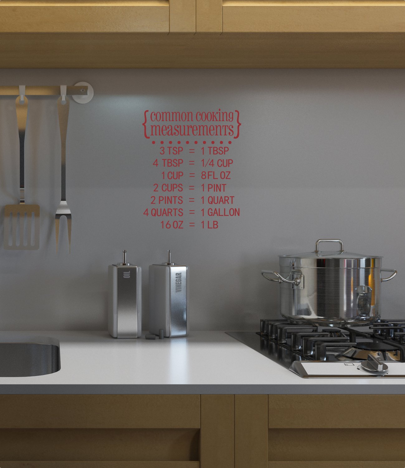 Common Cooking Measurements Vinyl Wall Decal - 8x9.75 Inch Kitchen Decor for Home & Pantry Organization (Dark Red) - Perfect for Baking, Meal Prep & Cooking Inspiration