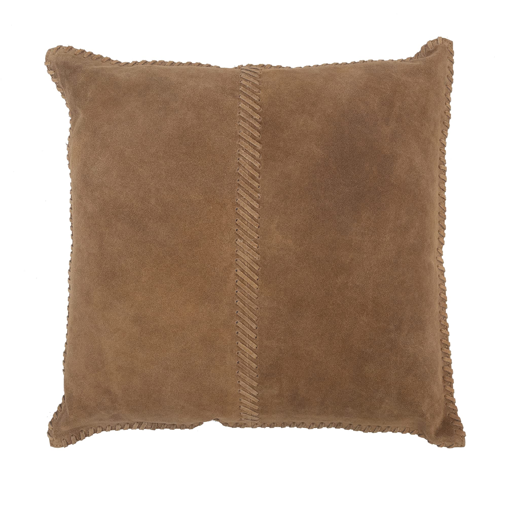 Divine Home Whipstitch Suede Indoor Pillow Cover - 18x18 Inch Reversible Camel Brown Decorative Throw Pillow for Sofa, Bed & Living Room Decor