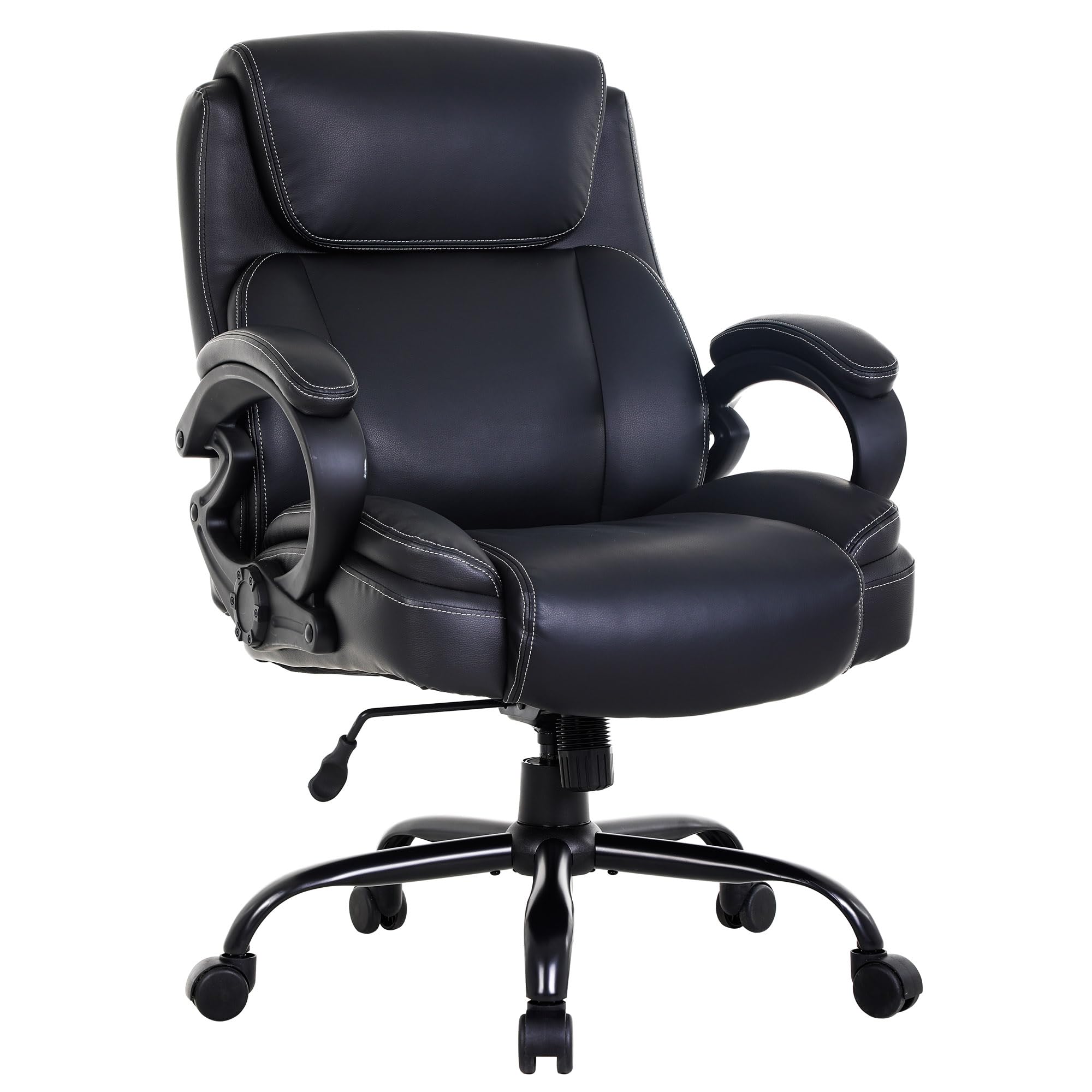 Big and Tall Office Chair 400lbs Capacity - Wide Seat Ergonomic Computer Chair with Adjustable Arms & Lumbar Support - PU Leather High Back Executive Desk Chair for Back Pain Relief - Perfect for Home Office, Gaming & Workspaces (Black)