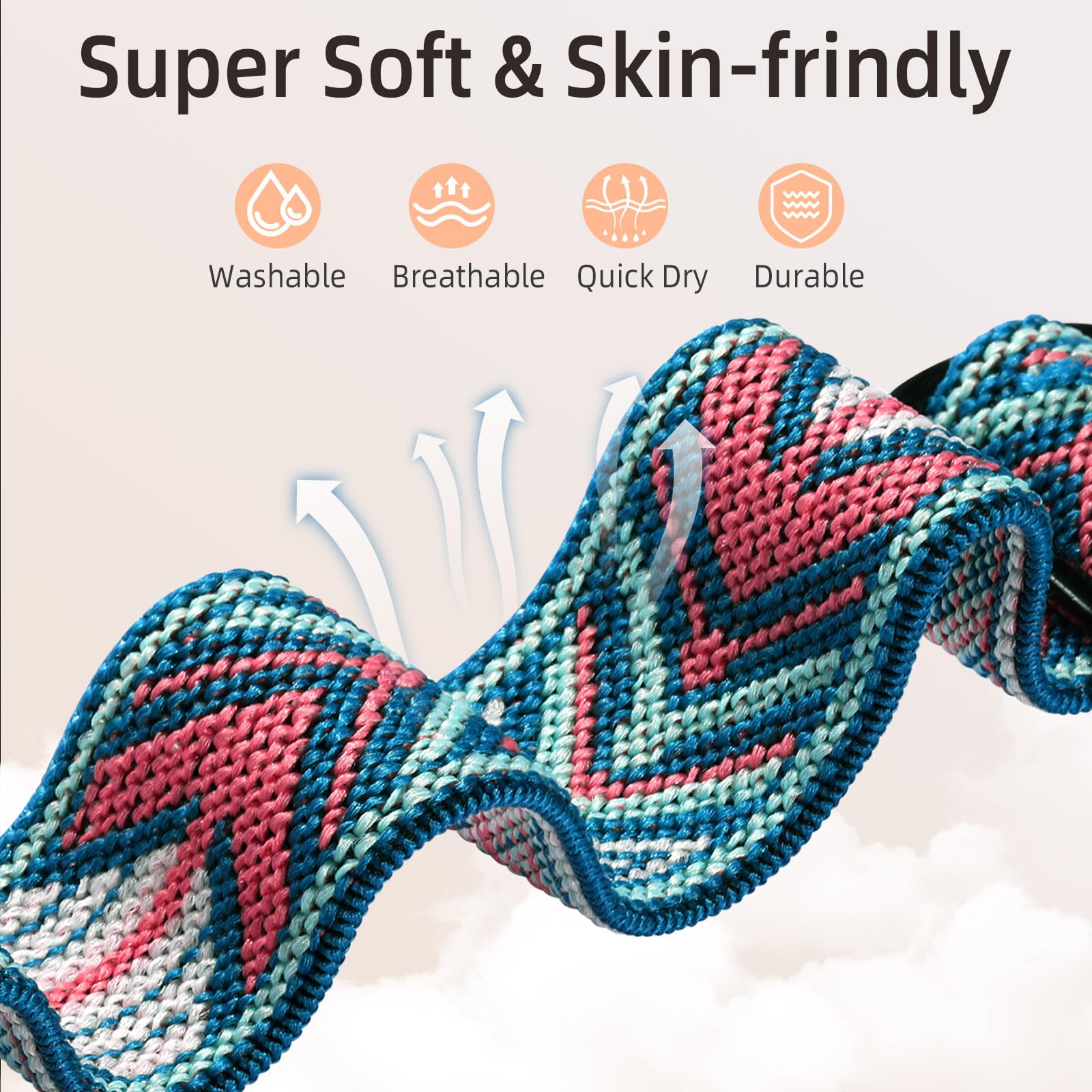 Fitbit Sense & Versa 3 Replacement Bands - Adjustable Stretchy Nylon Solo Loop Braided Sport Strap for Women & Men | Perfect for Workouts, Running & Everyday Wear