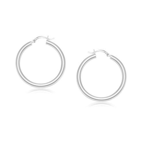 14K White Gold Polished Hoop Earrings - 25mm Classic Circle Earrings for Women | Perfect for Everyday Wear, Date Nights & Special Occasions