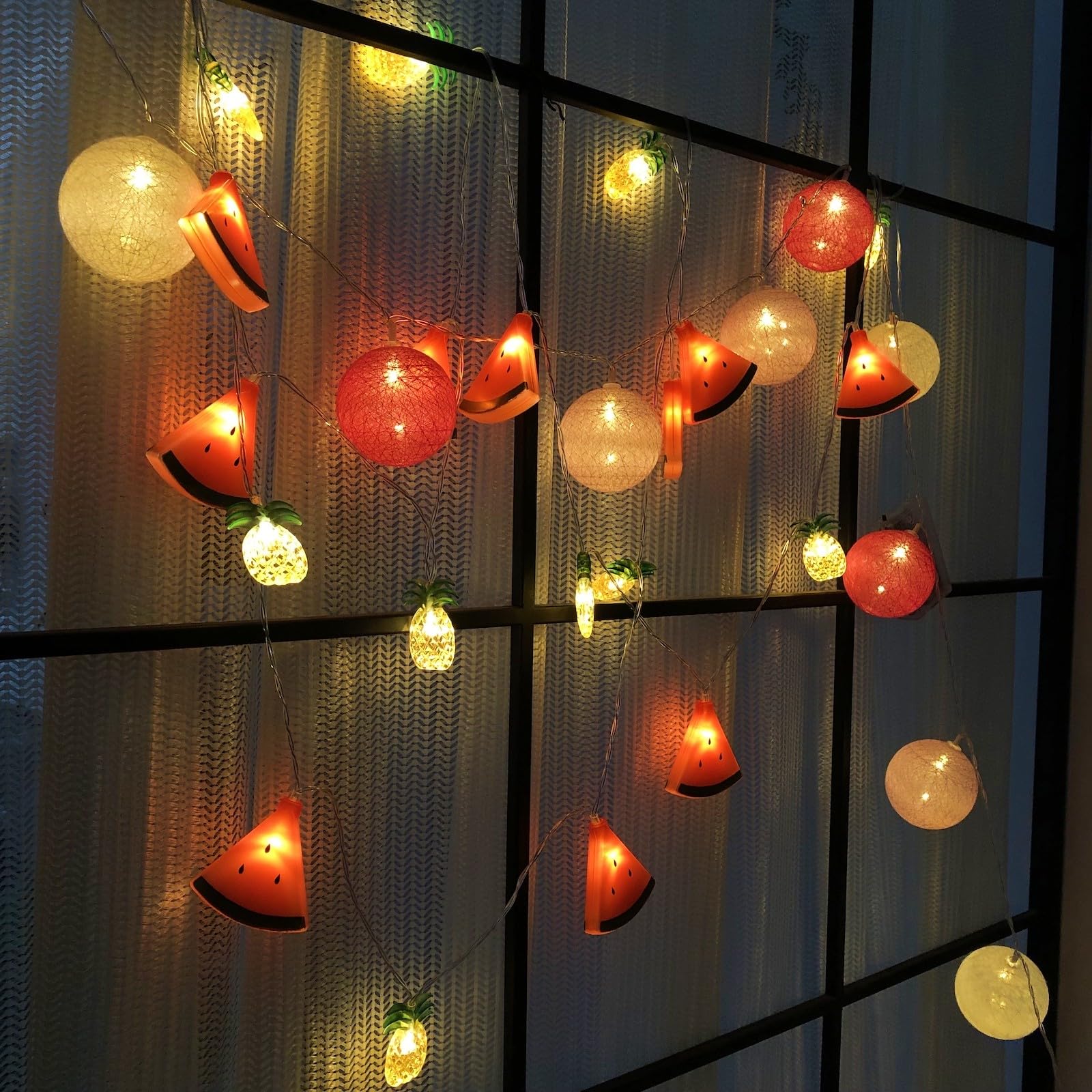 Watermelon Pineapple String Lights - 40 LED Battery Powered Fairy Lights for Wedding, Home, Birthday, Christmas Decor - Indoor & Outdoor Use (19.7ft, Watermelon+Pineapple Design) - Perfect for Patio, Garden, Bedroom, and Party Decorations