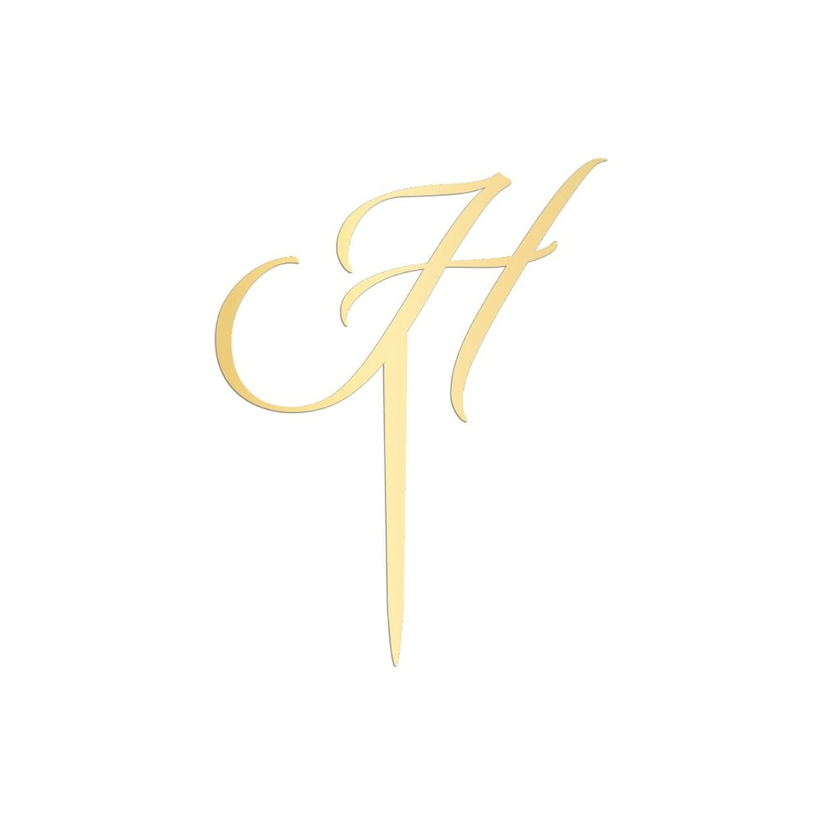 Personalized Acrylic Glitter Gold Letter H Cake Topper - Rustic Wedding, Anniversary, Engagement Party Decor - Custom Initials for Cakes, Cupcakes & Desserts - Perfect for Celebrations & Special Occasions