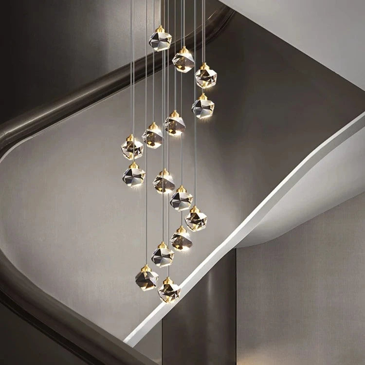 Modern Crystal Pendant Light for Staircase - Elegant Ceiling Lighting Fixture for Hallway, Foyer & Home Decor