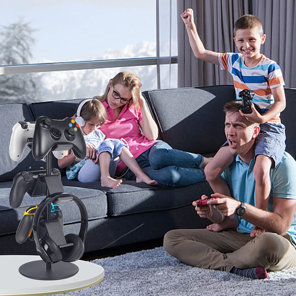 3-Tier Adjustable Controller Stand & Headphone Holder - Universal Gaming Accessories Organizer for Xbox, PS4, PS5, Nintendo Switch (Smart Black) - Perfect for Gaming Setup & Desk Organization