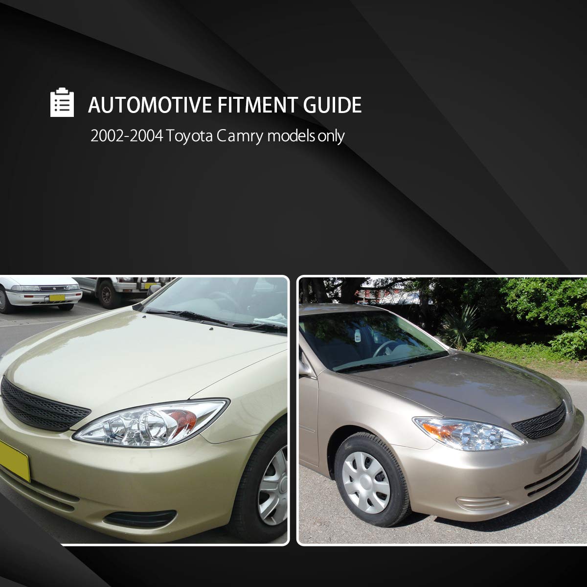 AUTOZENSATION Black Headlights Pair Compatible with 2002-2004 Toyota Camry - Left & Right Replacement Lamps for Night Driving & Foggy Conditions