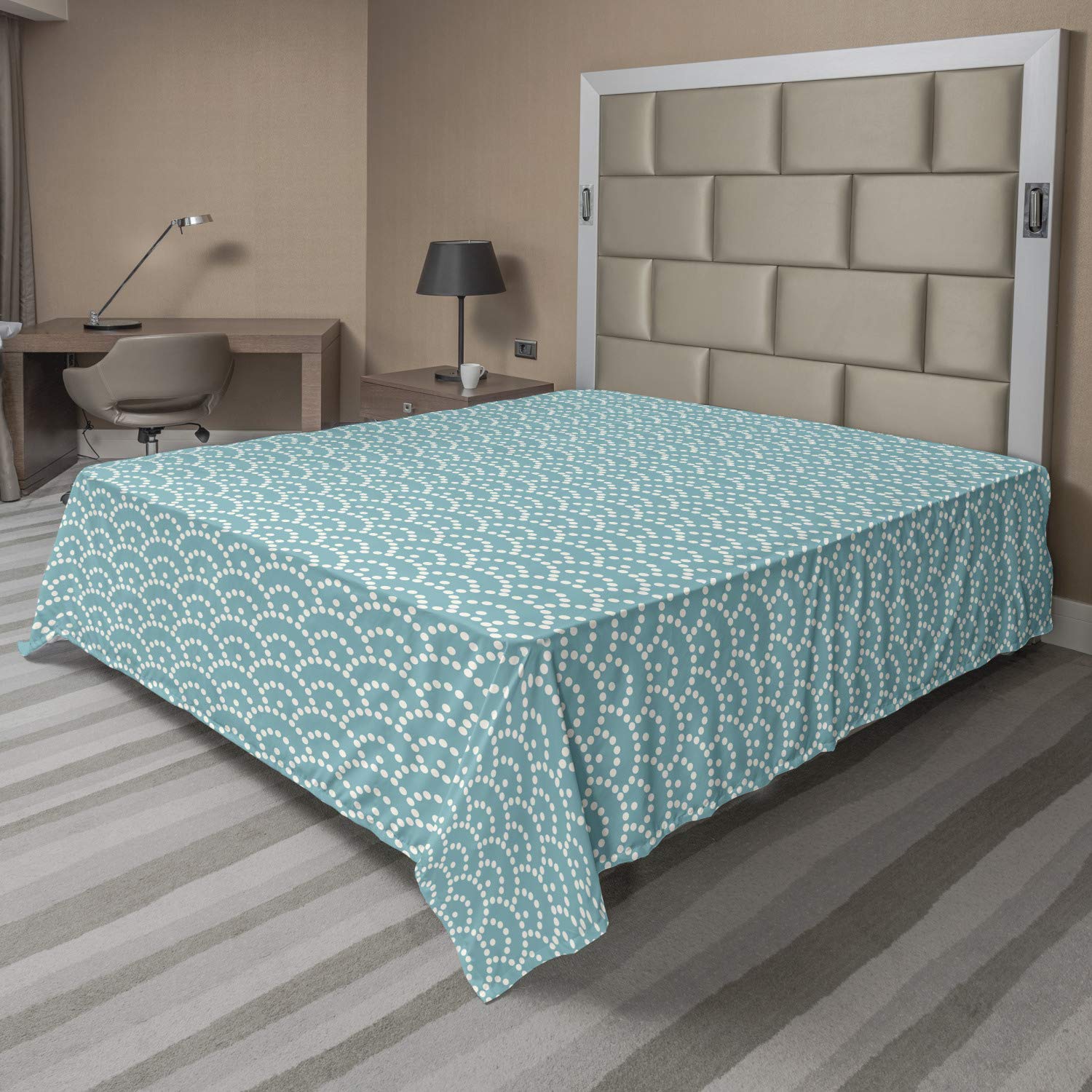 Ambesonne King Size Pale Blue Flat Sheet - Abstract Bubbles Japanese Vintage Art Design, Soft & Comfortable Top Sheet for Bedroom Decor, Turquoise White - Perfect for Home, Hotel, and Guest Room Use