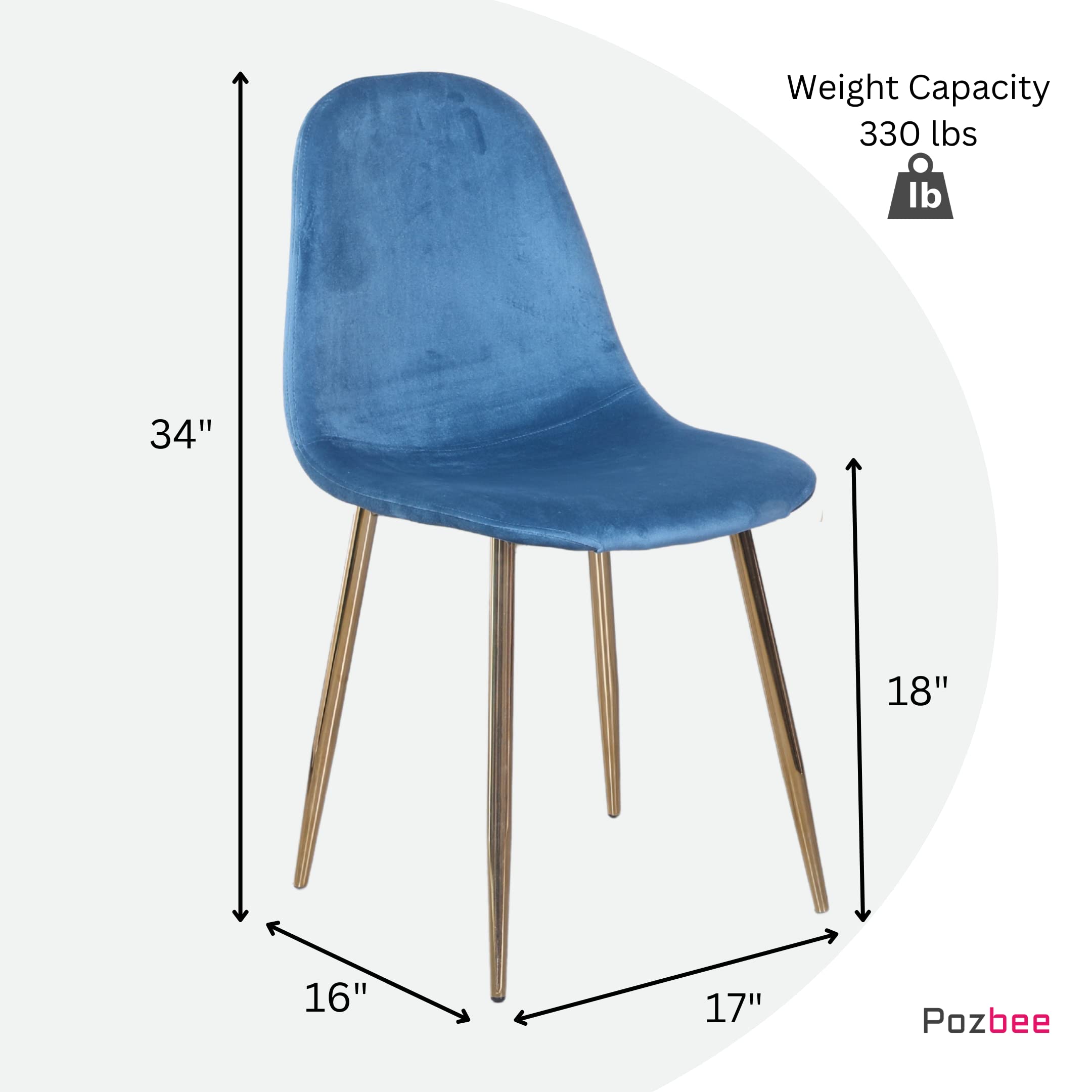 Midcentury Modern Blue Velvet Dining Chairs Set of 4 - 18