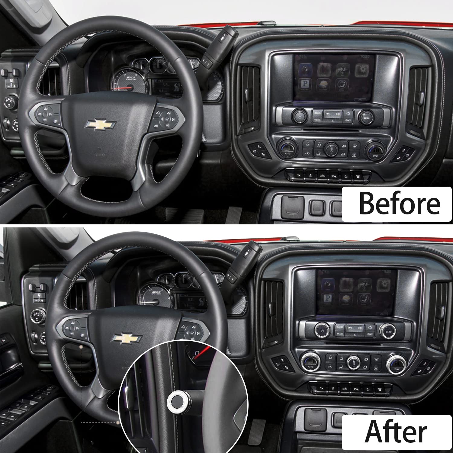 Premium Aluminum Alloy AC Radio Light Switch Knob Covers for Chevy Silverado & GMC Sierra 2014-2018 - Silver Trim Center Console Accessories | Upgrade Interior Decor & Enhance Grip for AC/Radio Controls