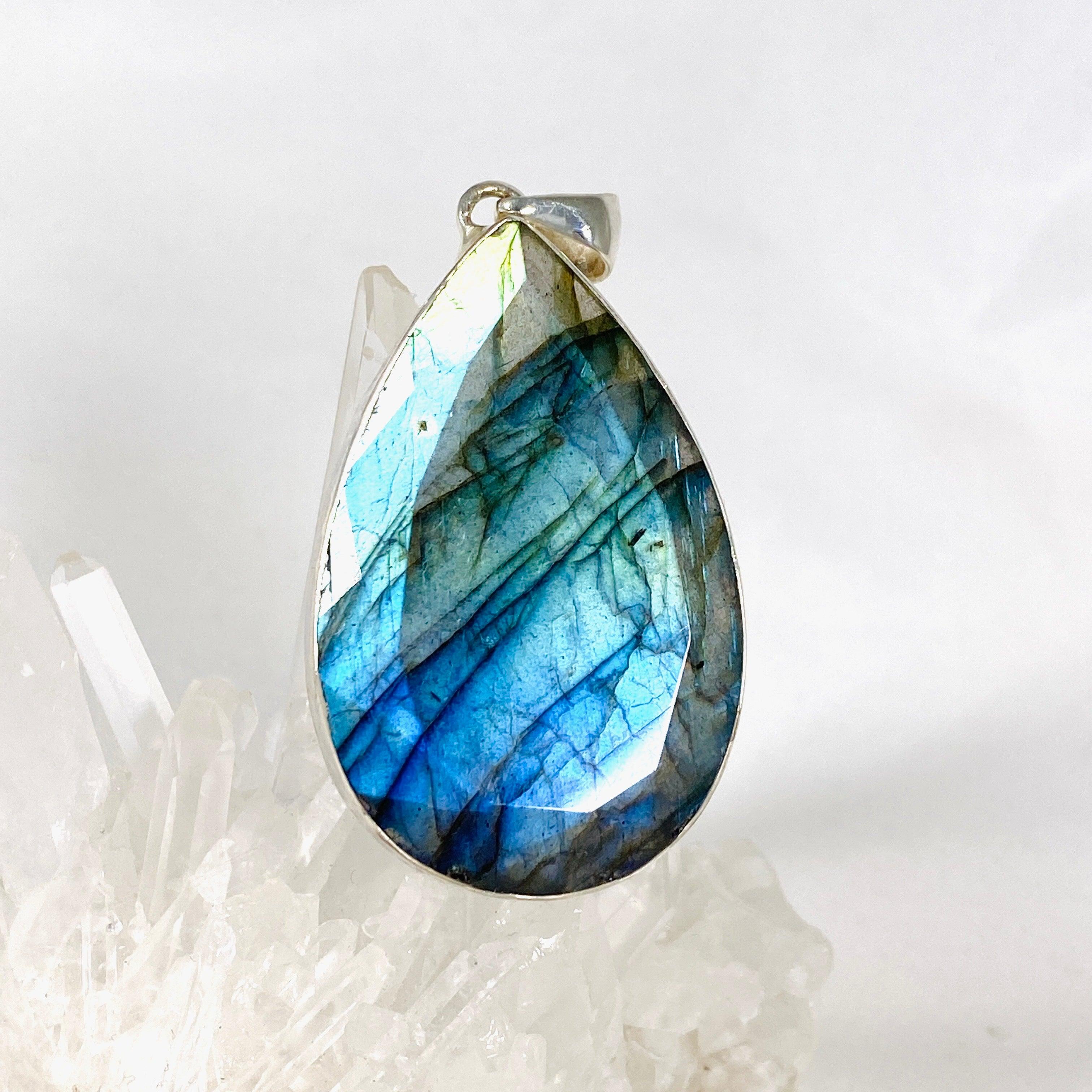 Labradorite Faceted Teardrop Pendant KPGJ3514 - Unique Crystal Necklace for Women, Healing Stone Jewelry Gift for Meditation, Energy Balancing & Spiritual Protection