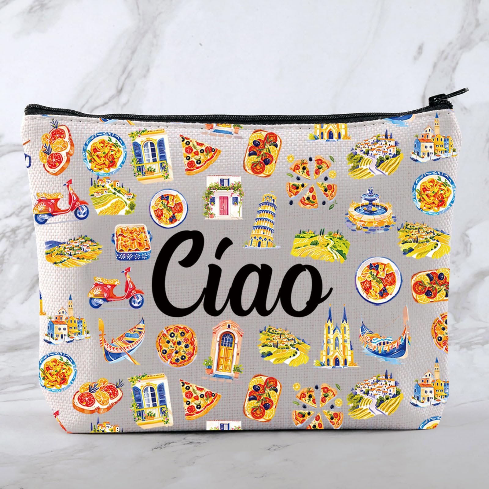 MNIGIU Italy Travel Gift Bag - Funny 'Ciao Bella' Makeup Pouch for Women | Italian-Themed Cosmetic Bag | Perfect Souvenir for Italy Trips, Bridal Showers & Birthday Presents