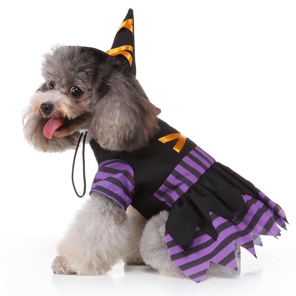 Hemobllo Halloween Dog Costume - Purple Wizard Witch Outfit with Hat for Small & Medium Dogs | Funny Pet Cosplay Costume for Halloween Parties & Dress-Up Play