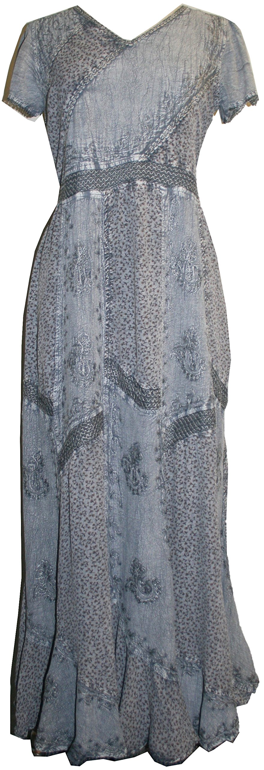 Agan Traders DR 592 Women's Vintage Embroidered Long Formal Dress with Stonewashed Fabric and Dramatic Mega Sleeves - Perfect for Evening Gowns, Prom Dresses, and Special Occasions