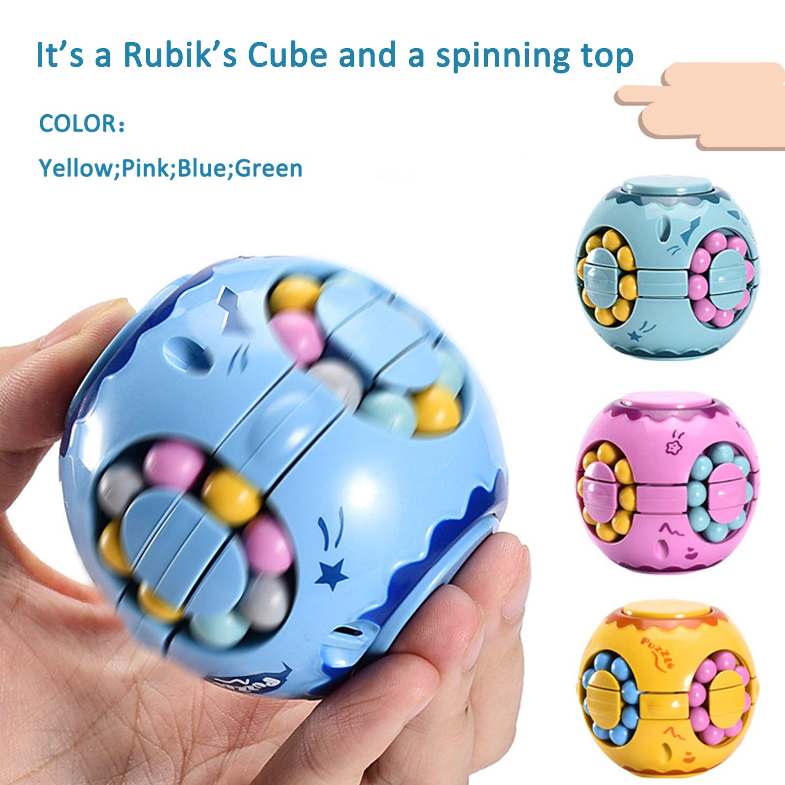 Rotating Magic Bean Cube Spinner Fidget Toy - Stress Relief & Anxiety Relief Puzzle for Adults & Kids - Educational Learning Toy for Focus & Relaxation - Perfect for Office, School & Home Use (Pink)