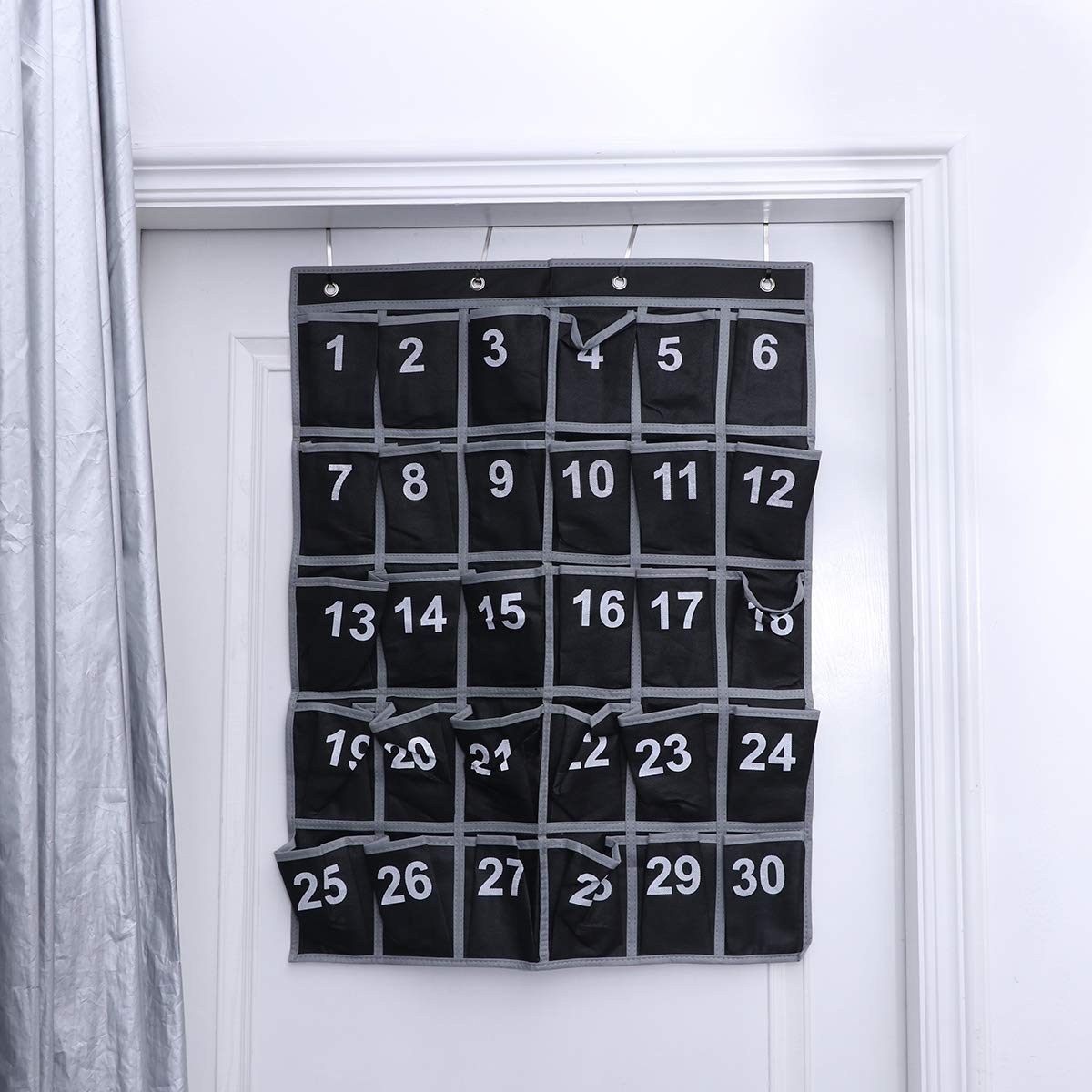 NUOBESTY 30-Pocket Hanging Organizer with Numbered Pockets - Black Wall Chart for Classroom, Office & Home - Perfect for Cell Phones, Pens, Sundries & School Supplies Storage