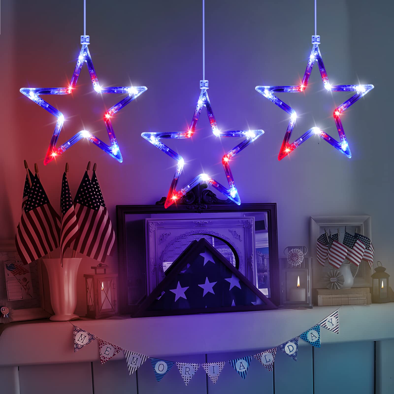 EDYCON 3 Pack Patriotic LED String Lights - Battery Operated Red White & Blue Decorations for 4th of July, Independence Day, Memorial Day - Indoor Window, Party, Home, Yard Decor | Perfect for Backyard BBQs, Holiday Parties & Festive Celebrations