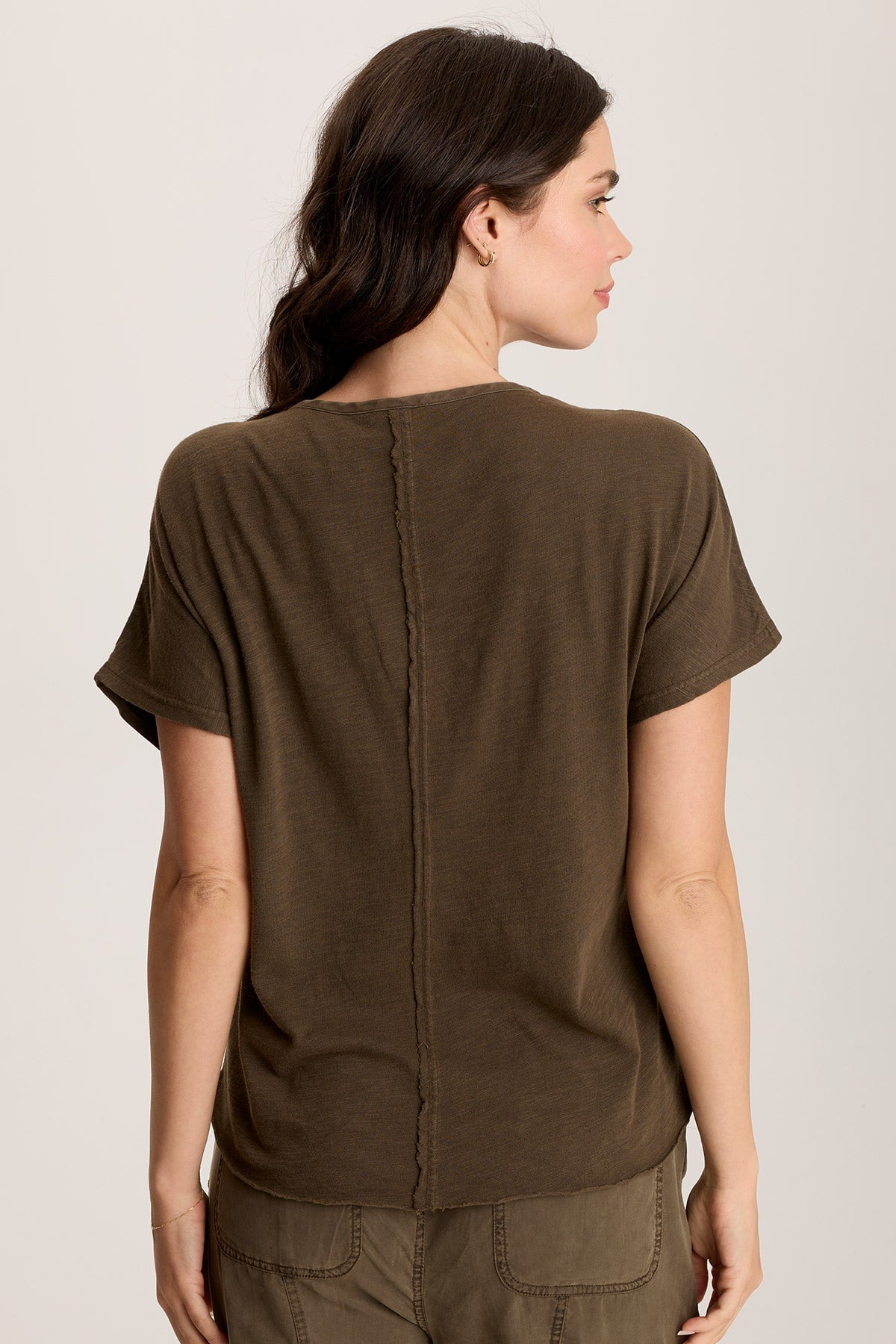 Werner Twill Ruched Cord Relaxed V Neck Tee - Soft Casual Women's T-Shirt for Everyday Wear, Work & Weekend Outfits