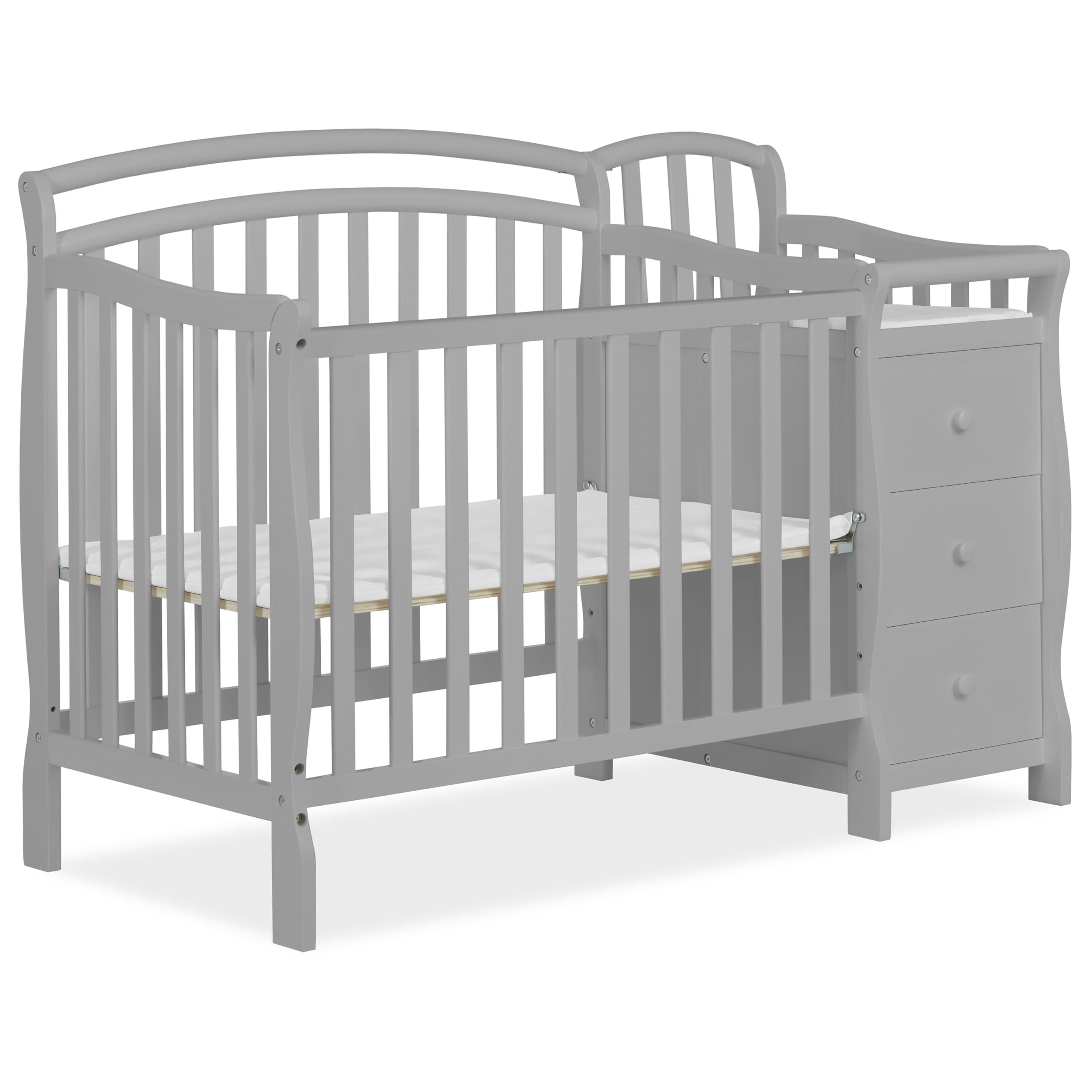 Dream On Me Casco 3-in-1 Convertible Mini Crib & Changing Table - Pebble Grey Pinewood Baby Crib with 3 Adjustable Mattress Heights | Nursery, Small Space & Travel Use