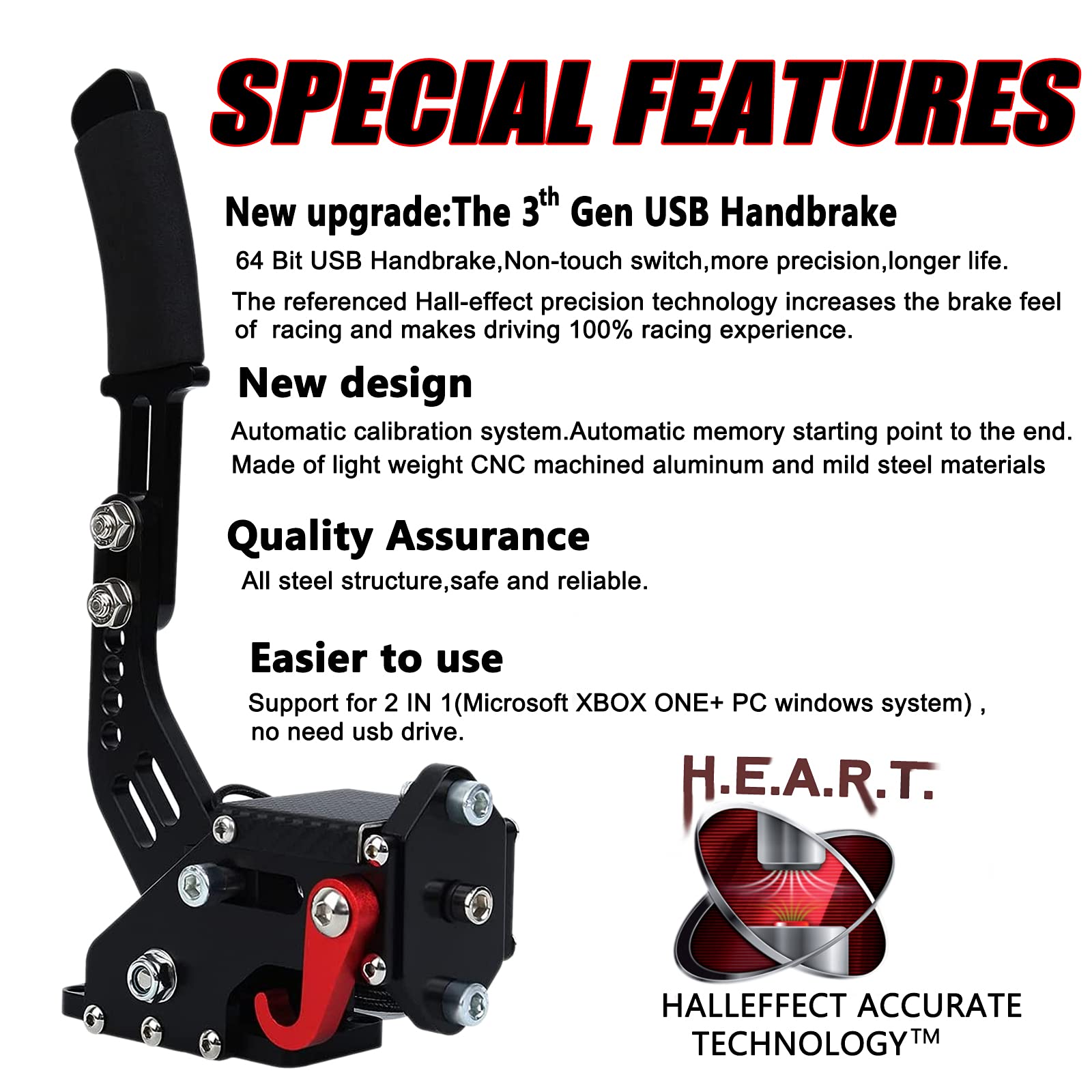 Obokidly Upgraded USB Handbrake for Sim Racing - Compatible with Logitech G920, XBOX ONE/XBOX ONE S & PC - Black Ergonomic Hand Brake with Clamp for Realistic Drifting & Rally Games - Perfect for Racing Simulators & Gaming Setups