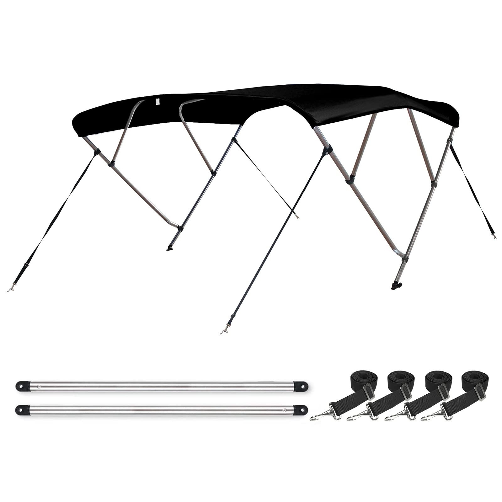 Leader Accessories 10-Color 4-Bow Bimini Top Boat Cover with 4 Adjustable Straps, 2 Rear Support Poles & Mounting Hardware - Universal Fit for Pontoon, Fishing & Speed Boats - UV Protection & Waterproof Storage Boot Included